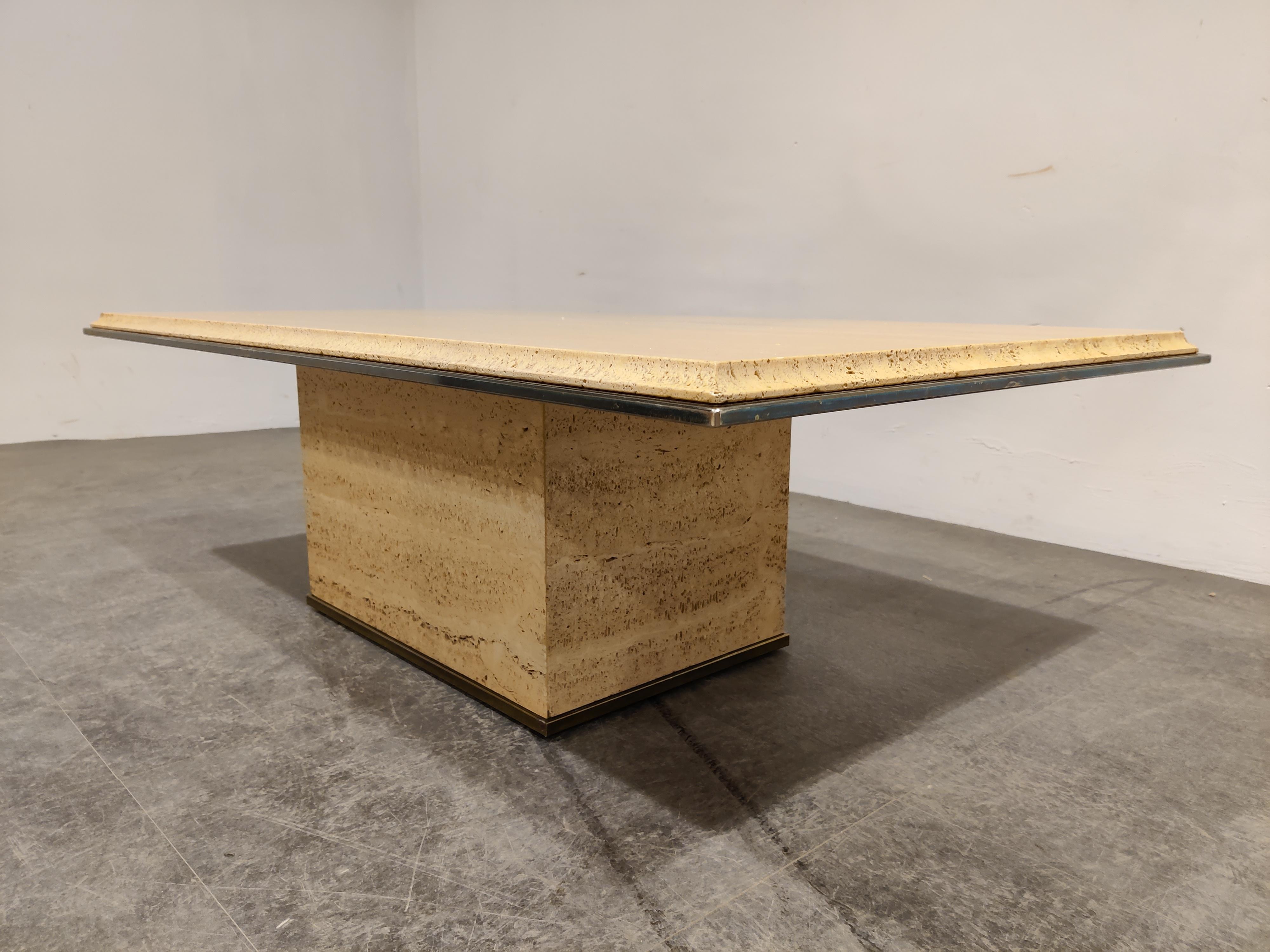 Belgian Vintage Travertine and Brass Coffee Table by Fedam, 1970s For Sale