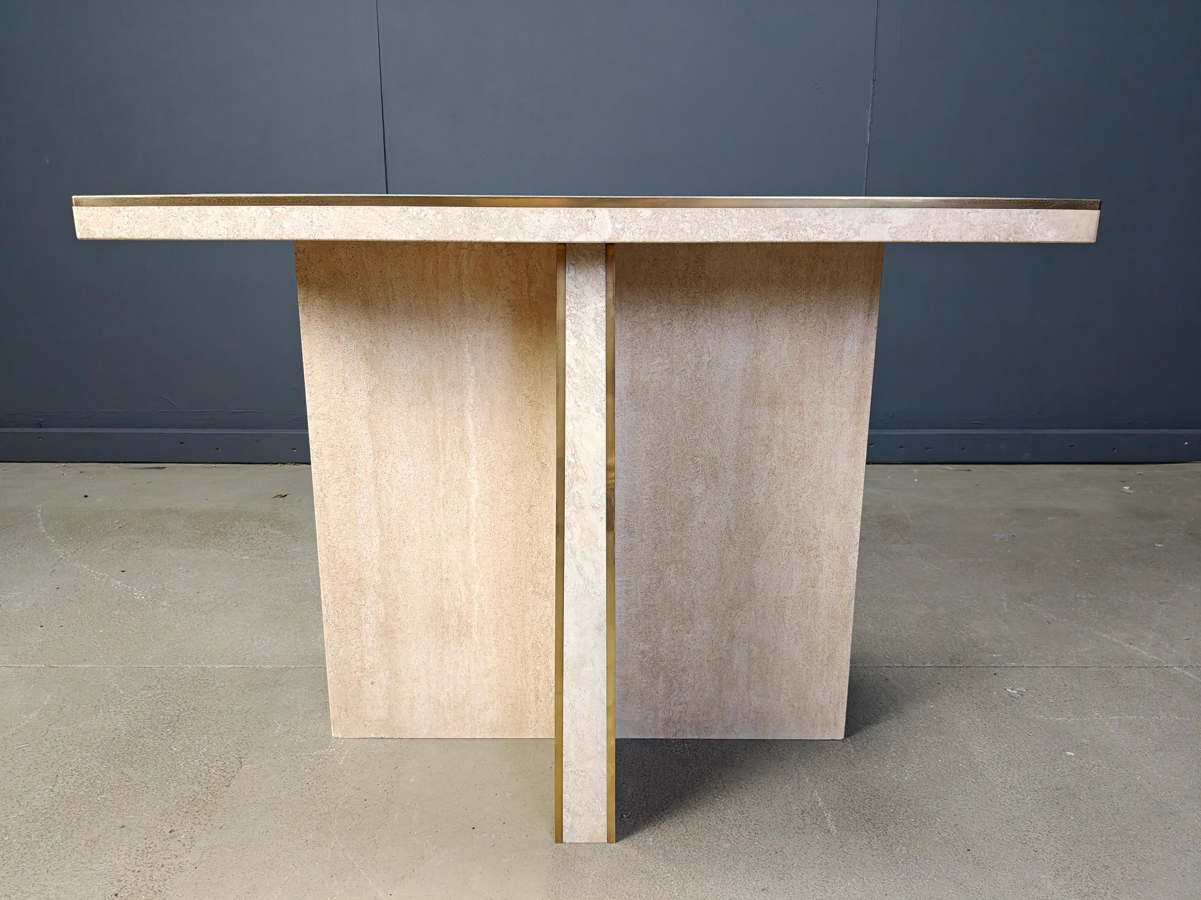 Table console vintage en travertin et laiton, 1970 en vente 1