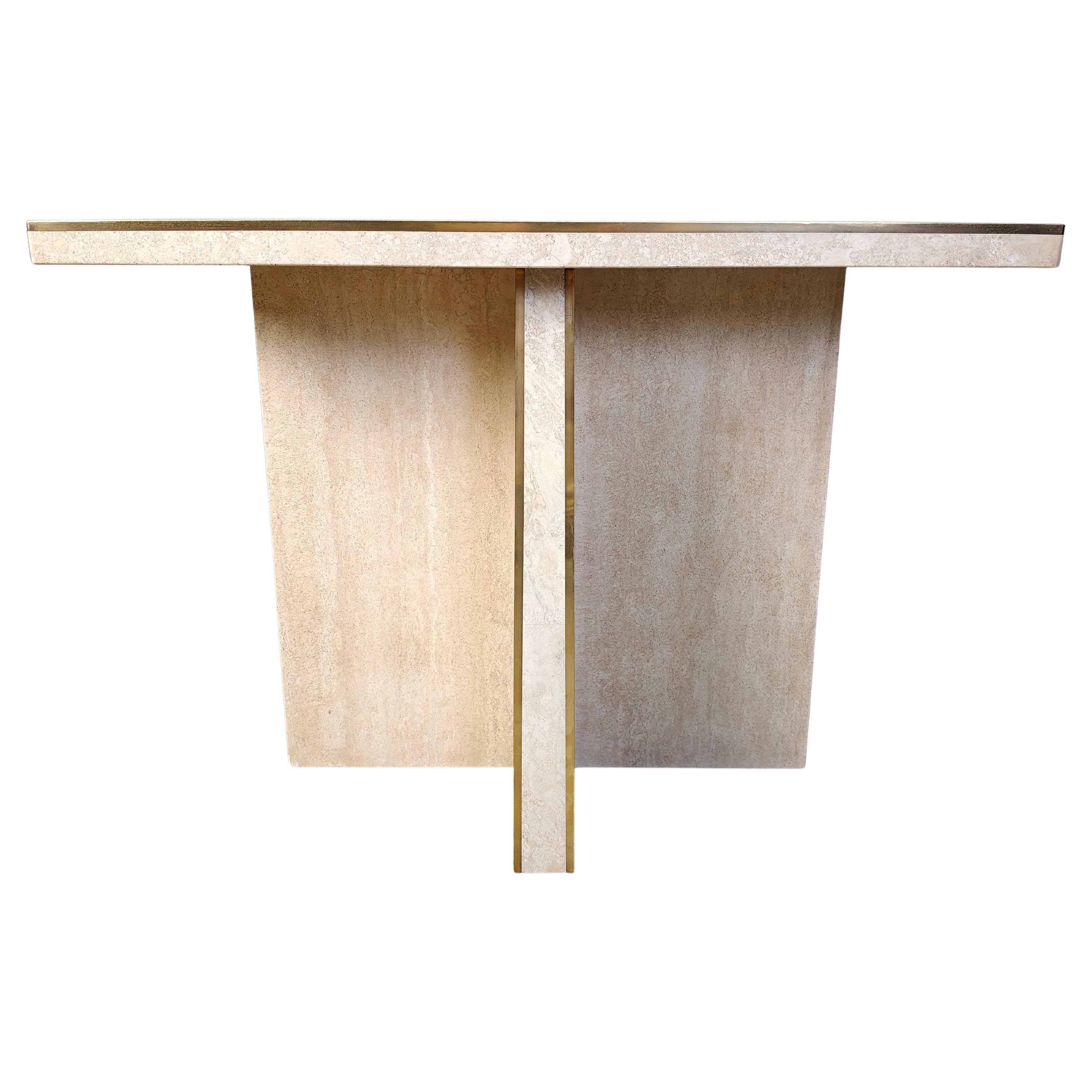 Table console vintage en travertin et laiton, 1970
