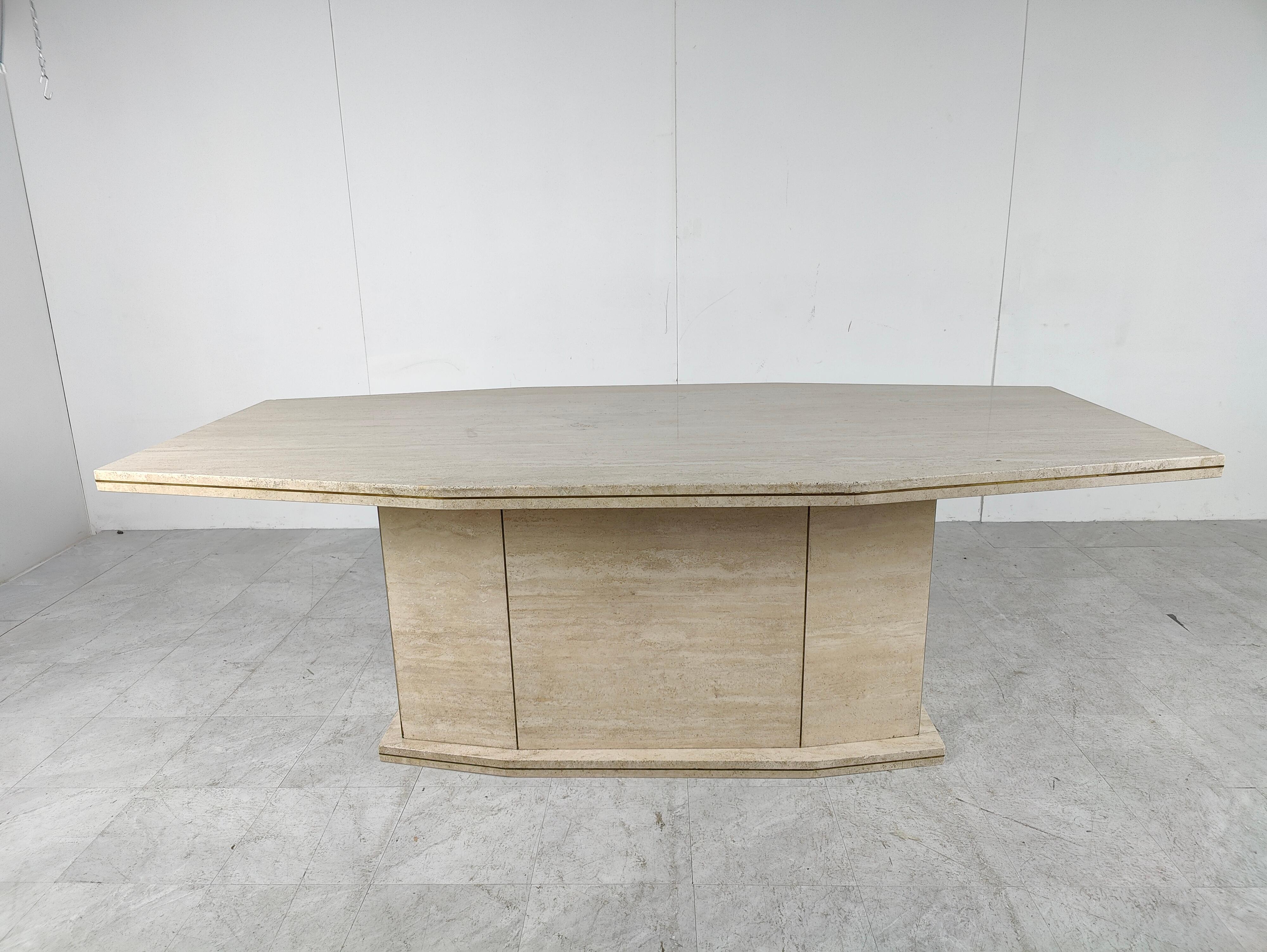 Vintage Travertine and Brass Dining Table, 1970s 4