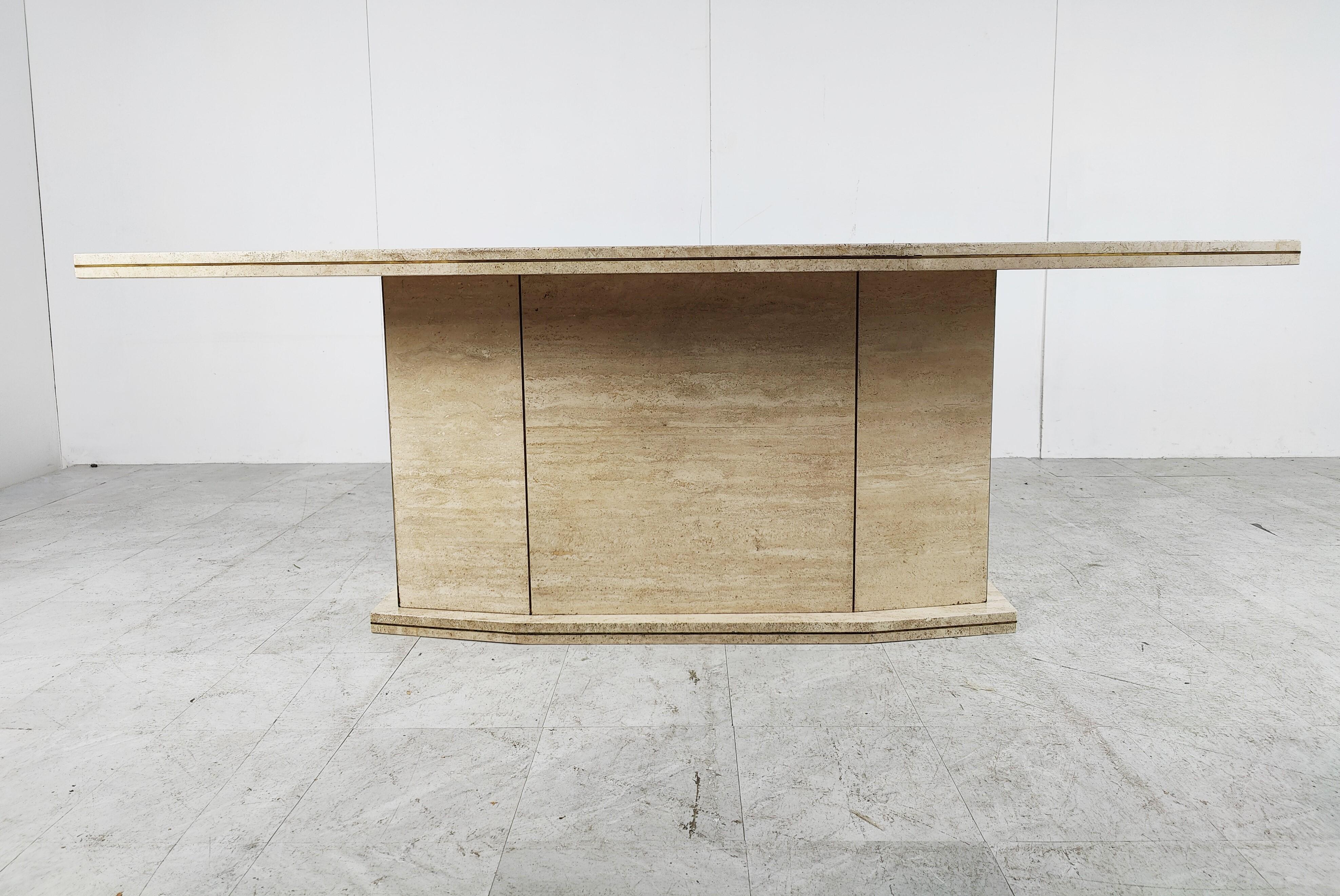 Italian Vintage Travertine and Brass Dining Table, 1970s
