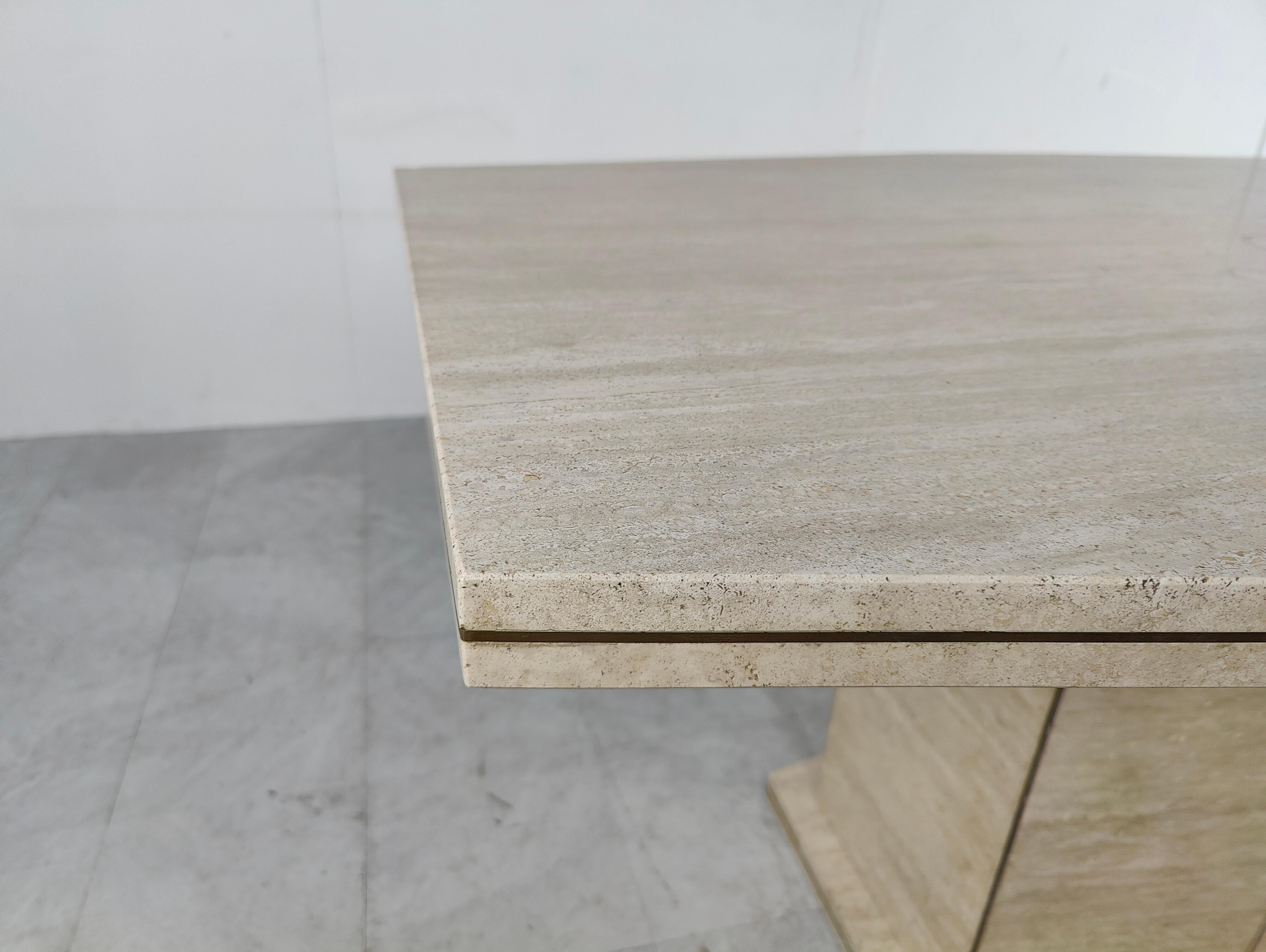 Vintage Travertine and Brass Dining Table, 1970s 3