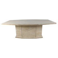 Vintage Travertine and Brass Dining Table, 1970s