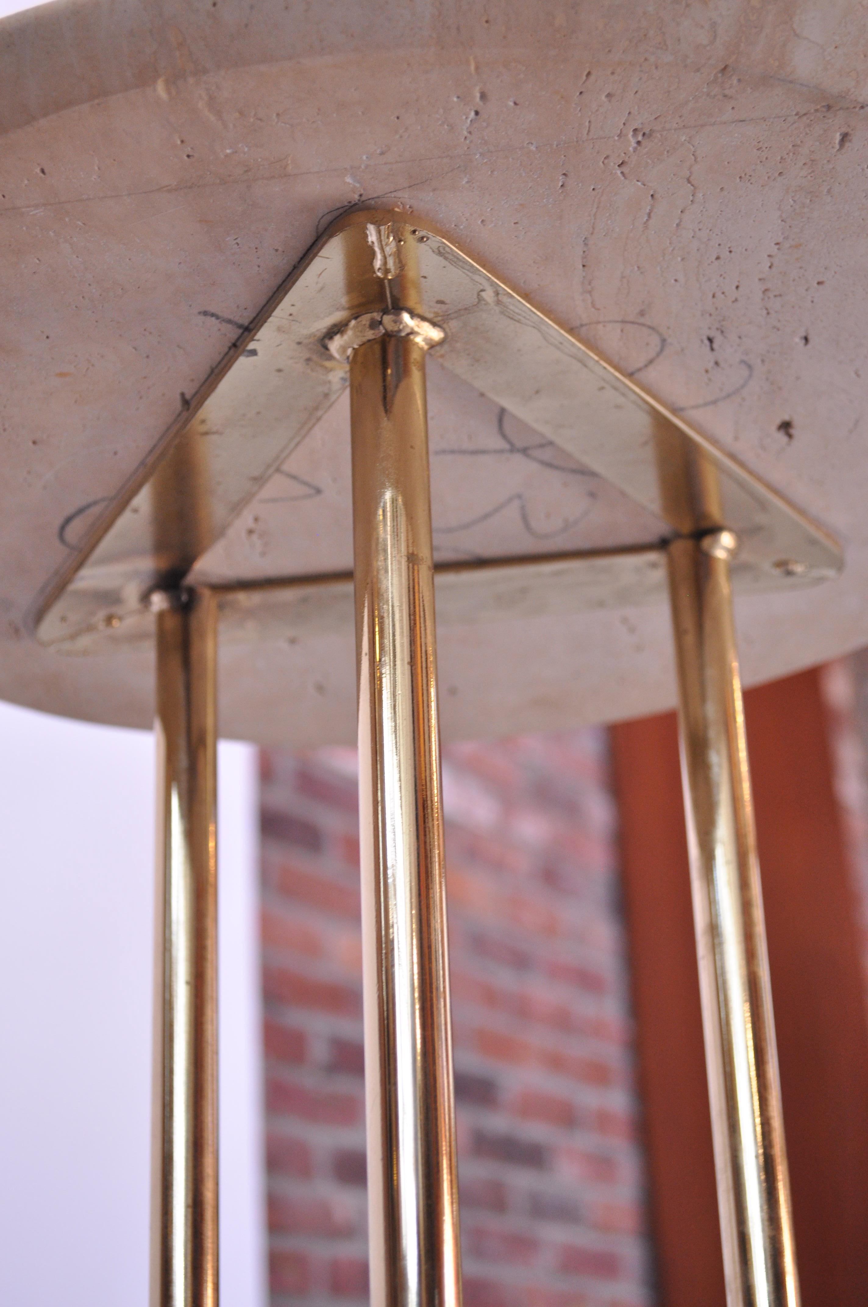 Vintage Travertine and Brass Side or Cocktail Table 2