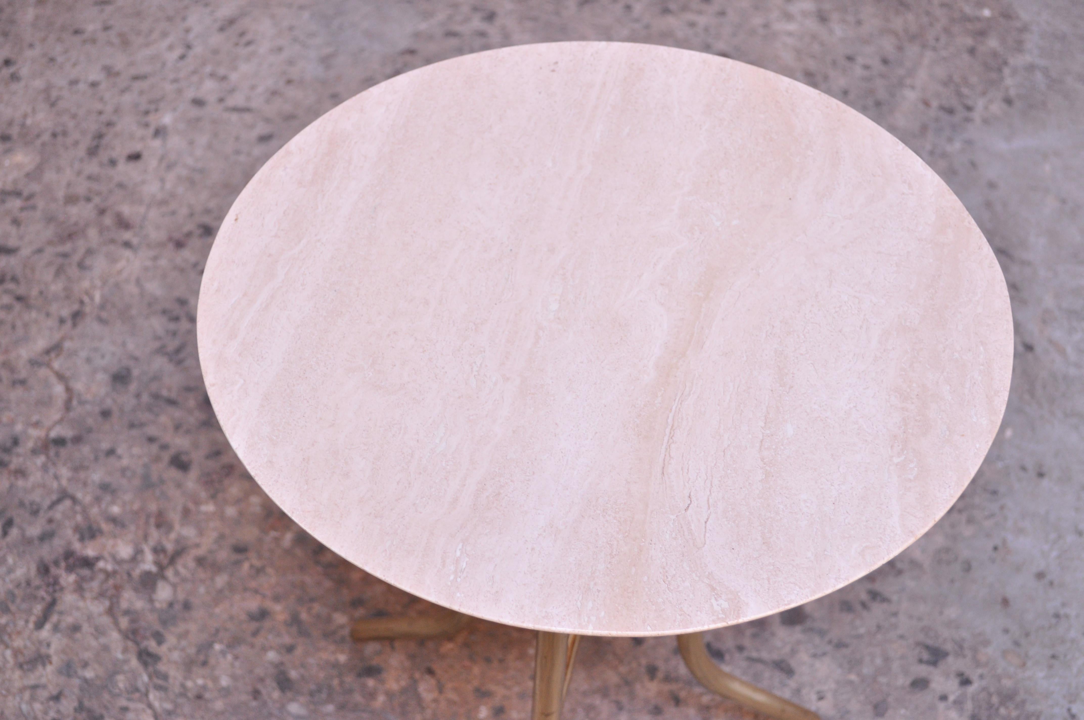 Polished Vintage Travertine and Brass Side or Cocktail Table