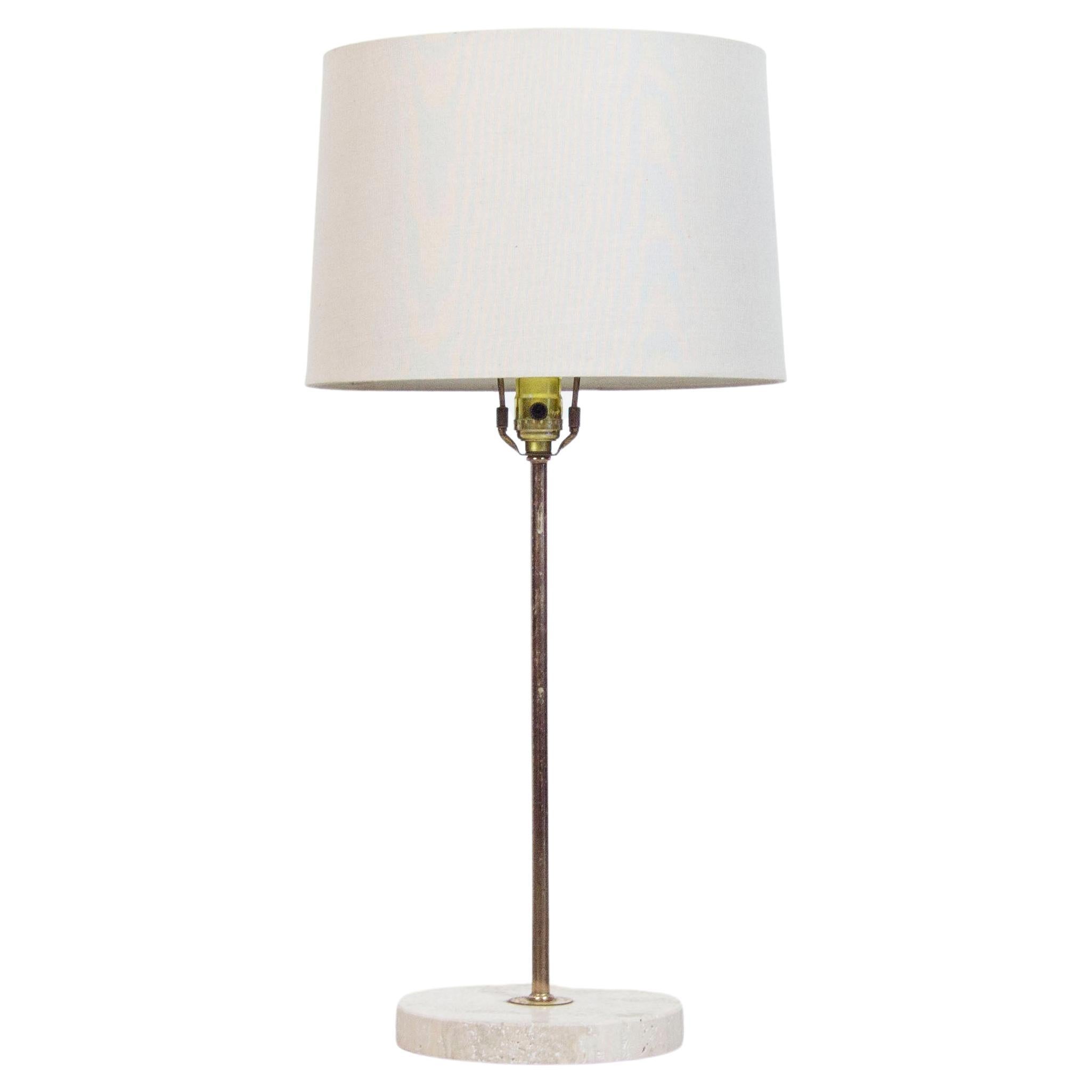 Vintage Travertine and Brass Table Lamp For Sale