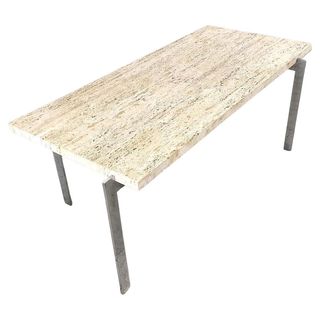 Vintage travertine and chrome coffee table, 1970s