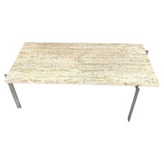 Mesa de centro vintage de travertino y cromo, años 70