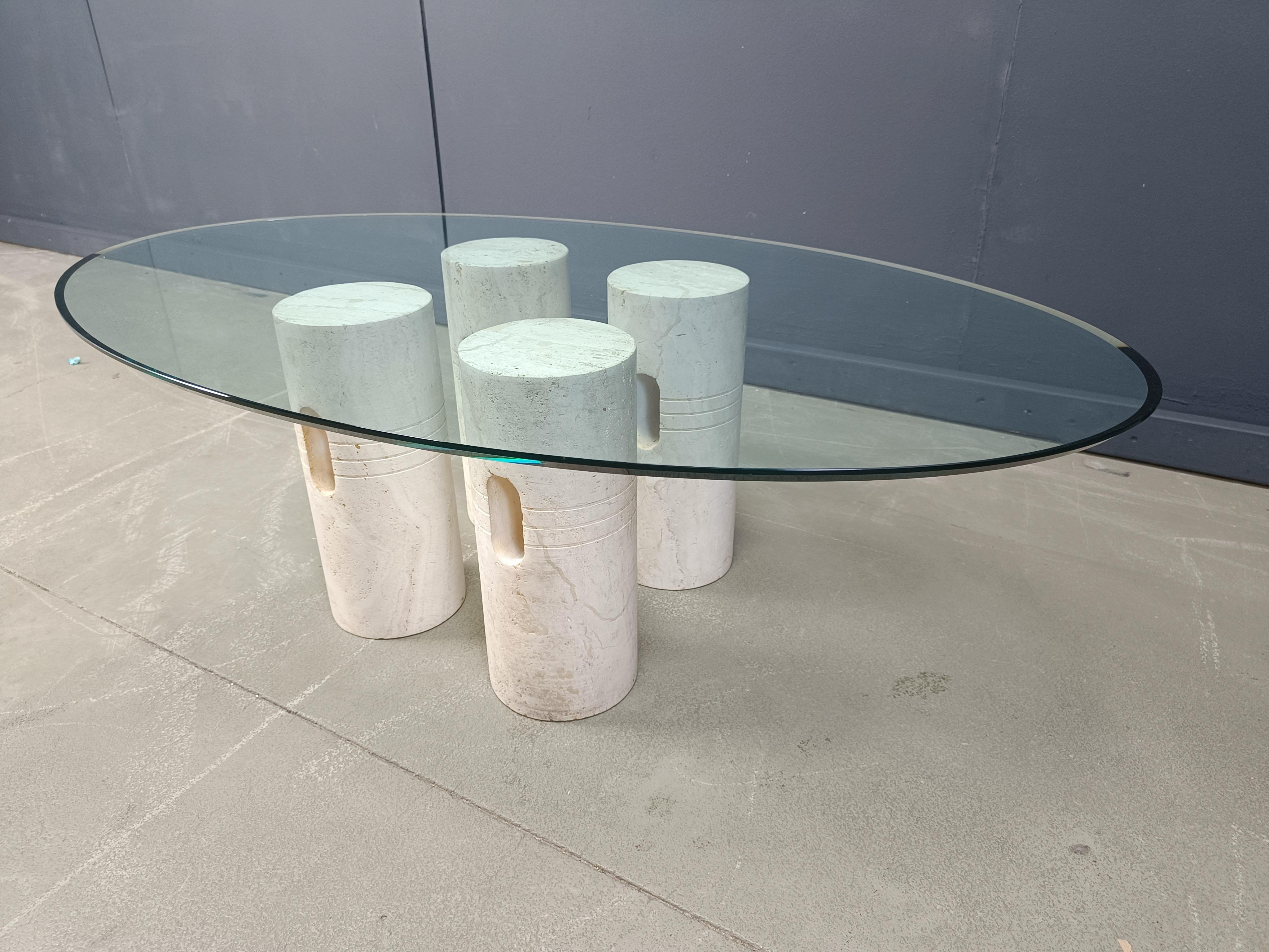 Couchtisch aus Travertin und Glas im Vintage-Stil, 1970er Jahre im Angebot 4