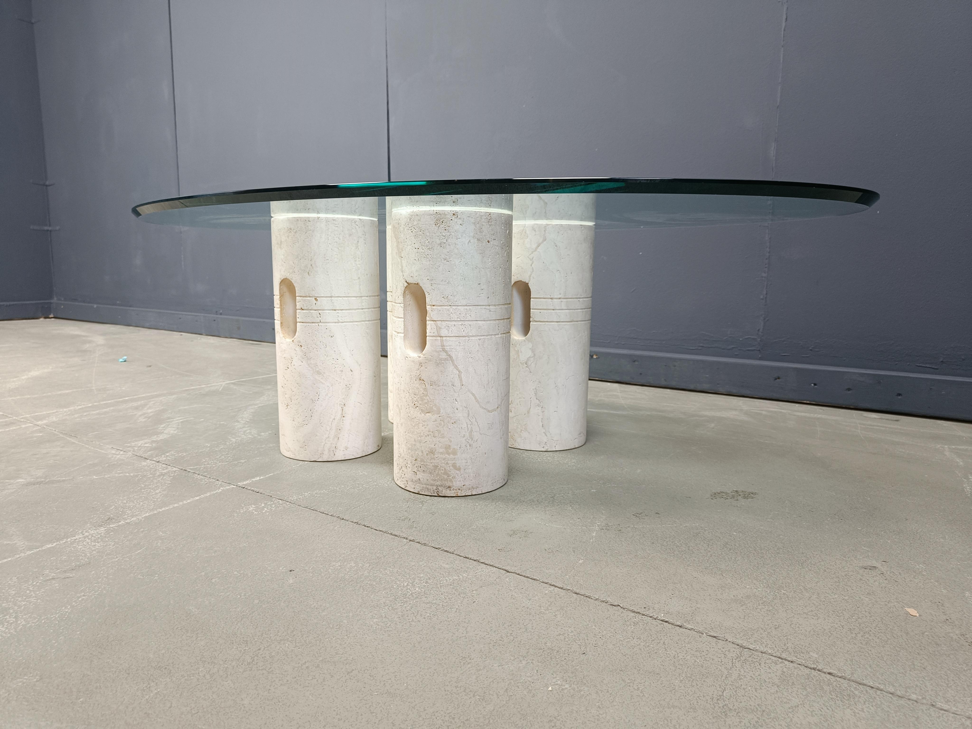 Couchtisch aus Travertin und Glas im Vintage-Stil, 1970er Jahre im Angebot 5