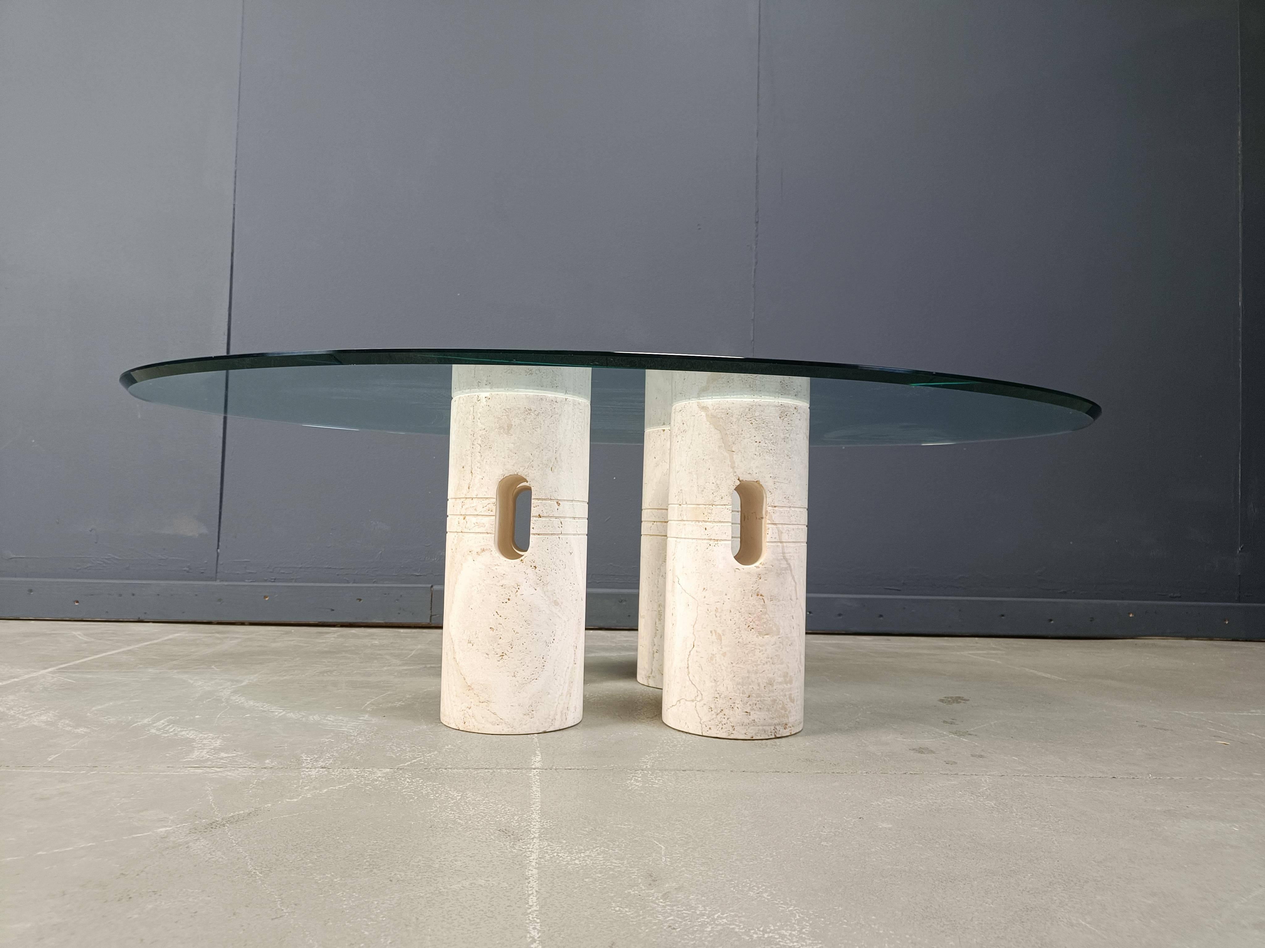 Couchtisch aus Travertin und Glas im Vintage-Stil, 1970er Jahre im Angebot 7