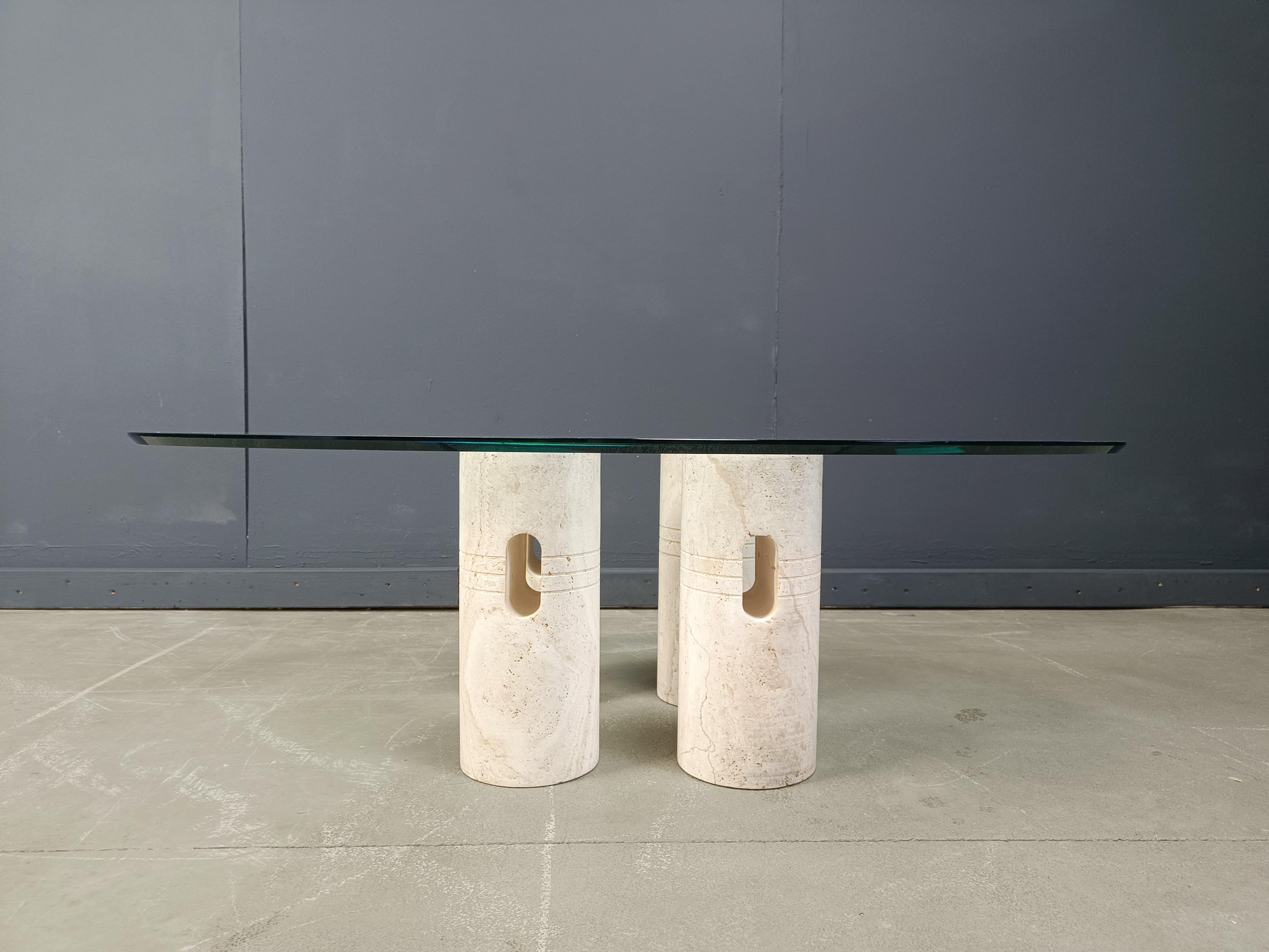 Couchtisch aus Travertin und Glas im Vintage-Stil, 1970er Jahre im Angebot 8