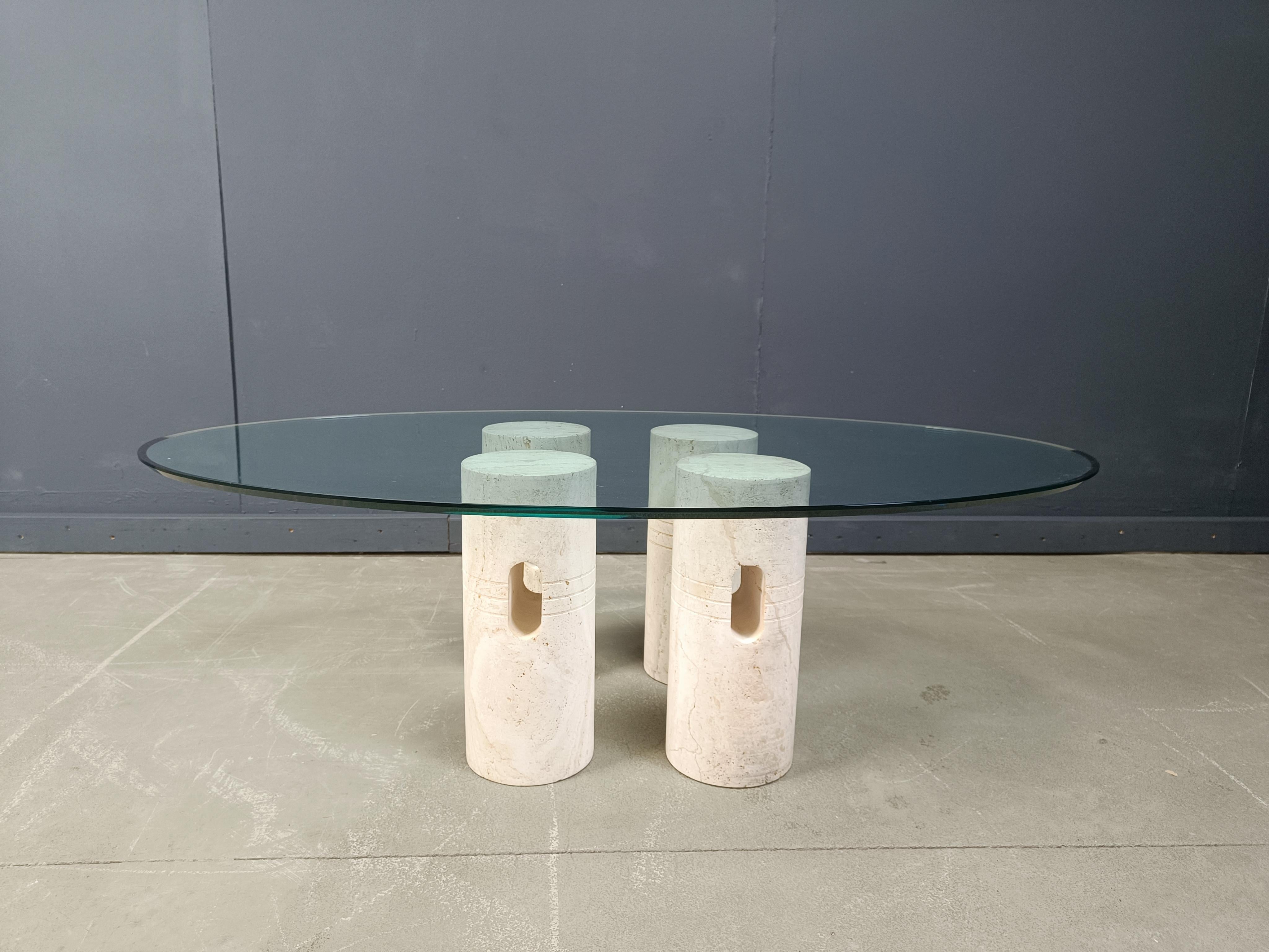 Couchtisch aus Travertin und Glas im Vintage-Stil, 1970er Jahre im Angebot 9