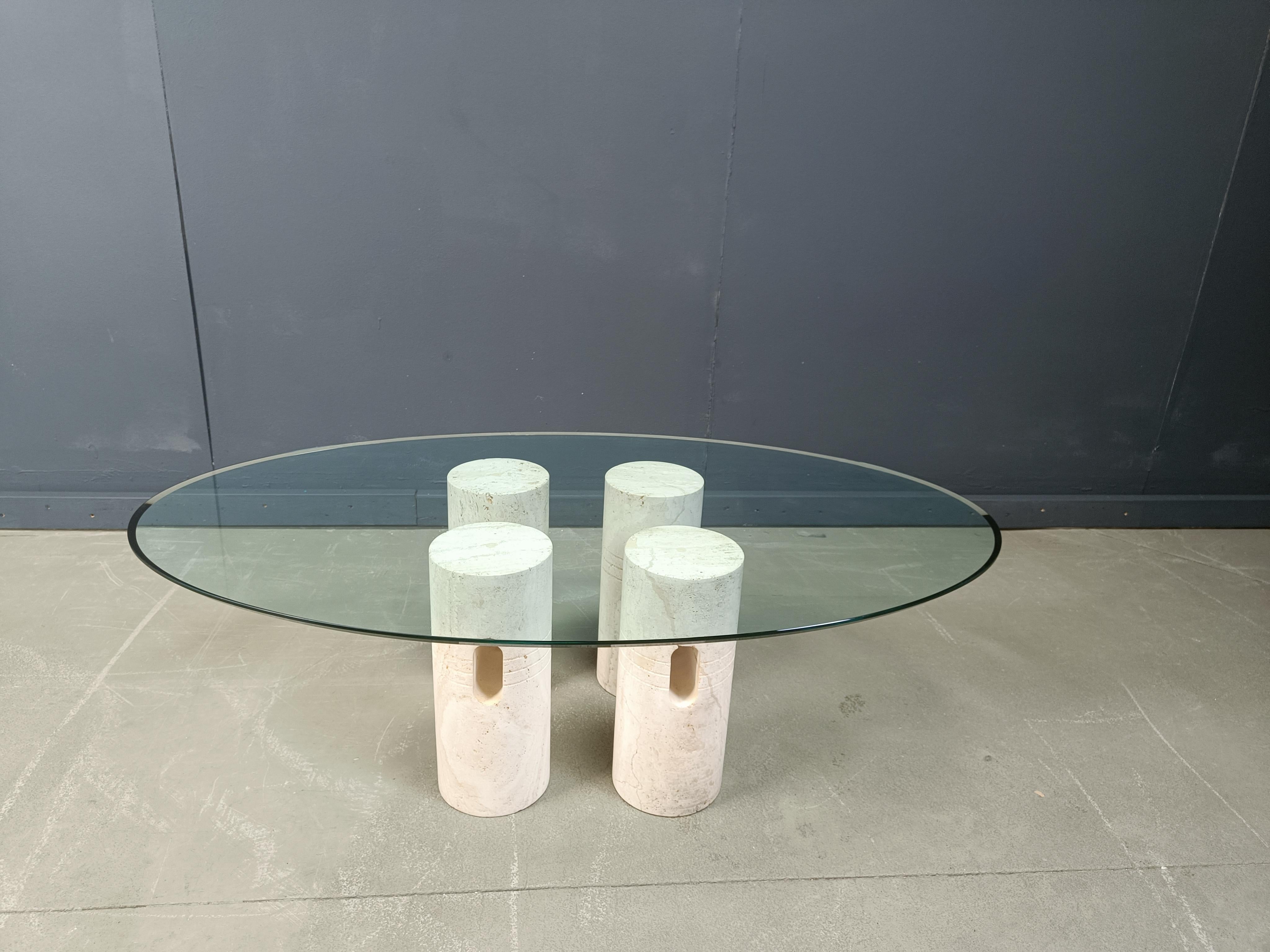 Couchtisch aus Travertin und Glas im Vintage-Stil, 1970er Jahre im Angebot 10