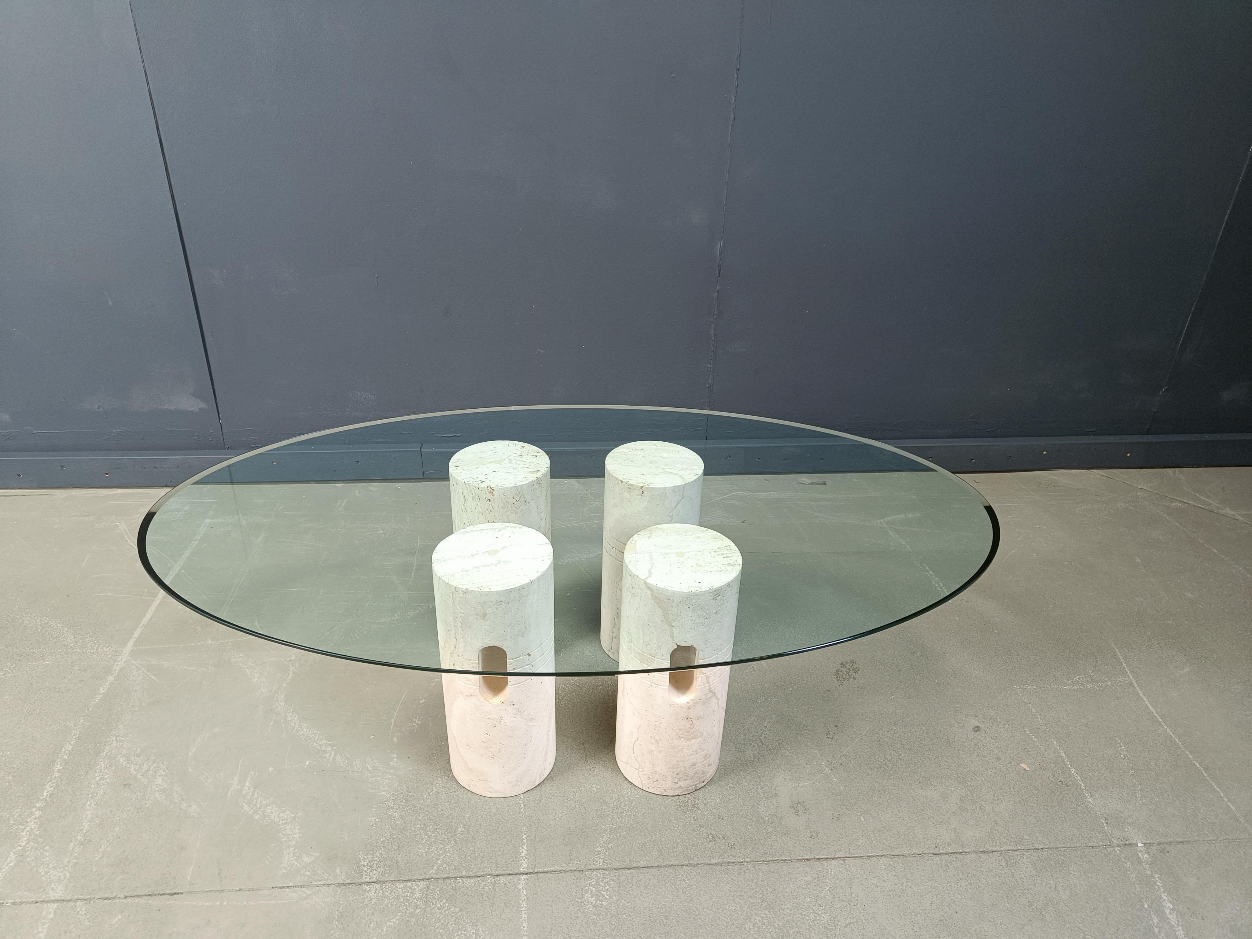 Couchtisch aus Travertin und Glas im Vintage-Stil, 1970er Jahre im Angebot 11