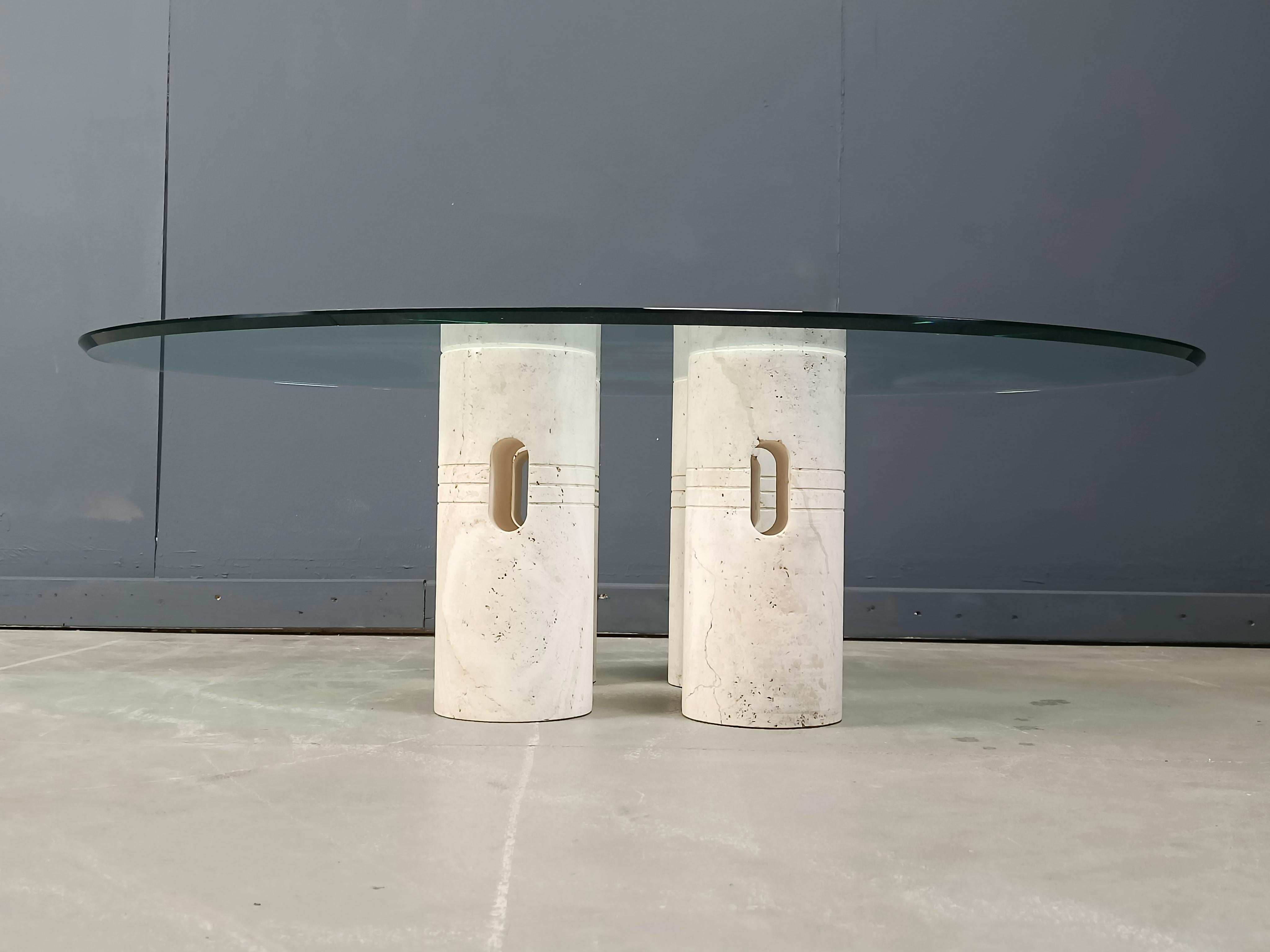 Couchtisch aus Travertin und Glas im Vintage-Stil, 1970er Jahre (Moderne der Mitte des Jahrhunderts) im Angebot