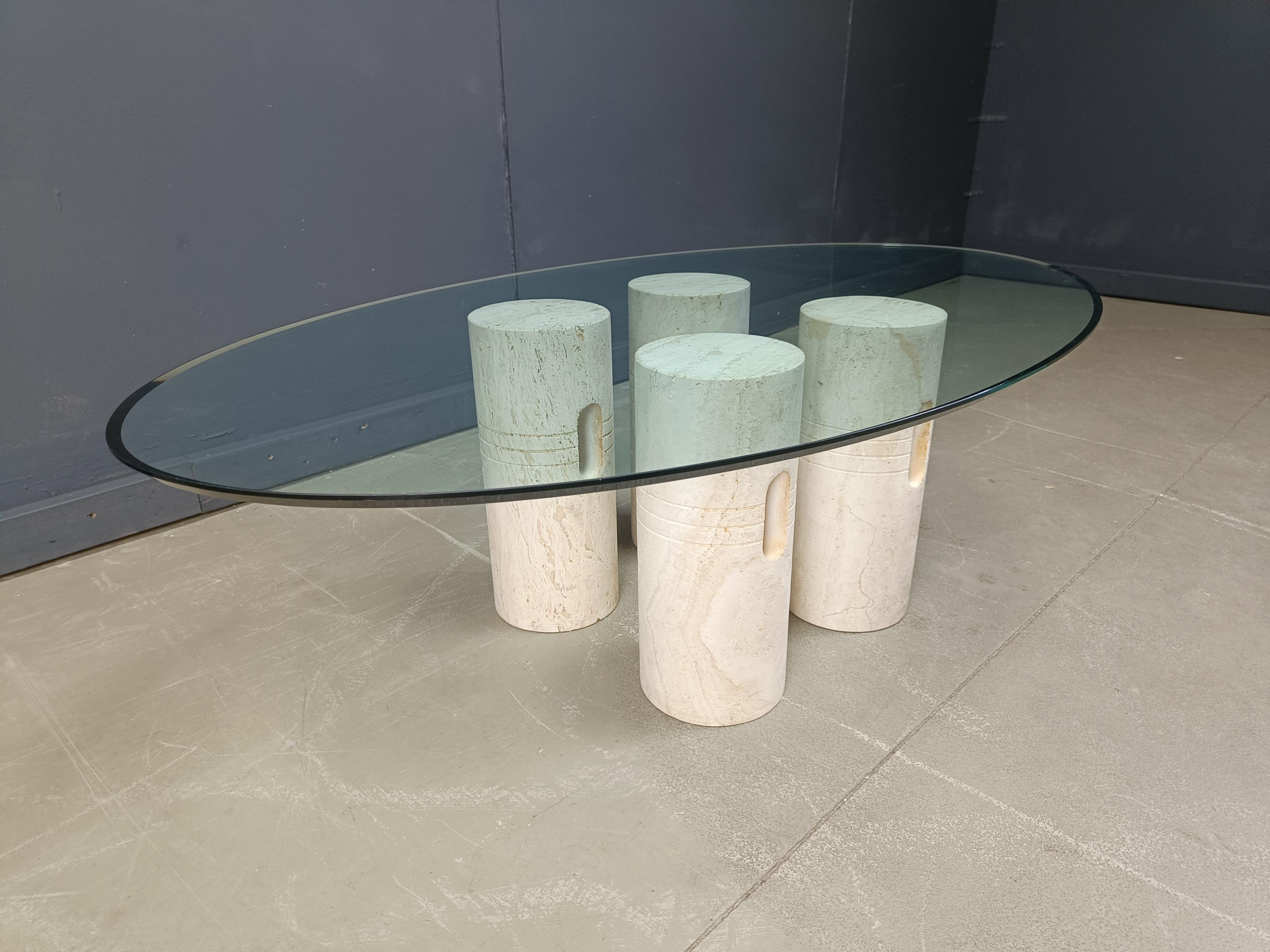 Couchtisch aus Travertin und Glas im Vintage-Stil, 1970er Jahre im Angebot 2