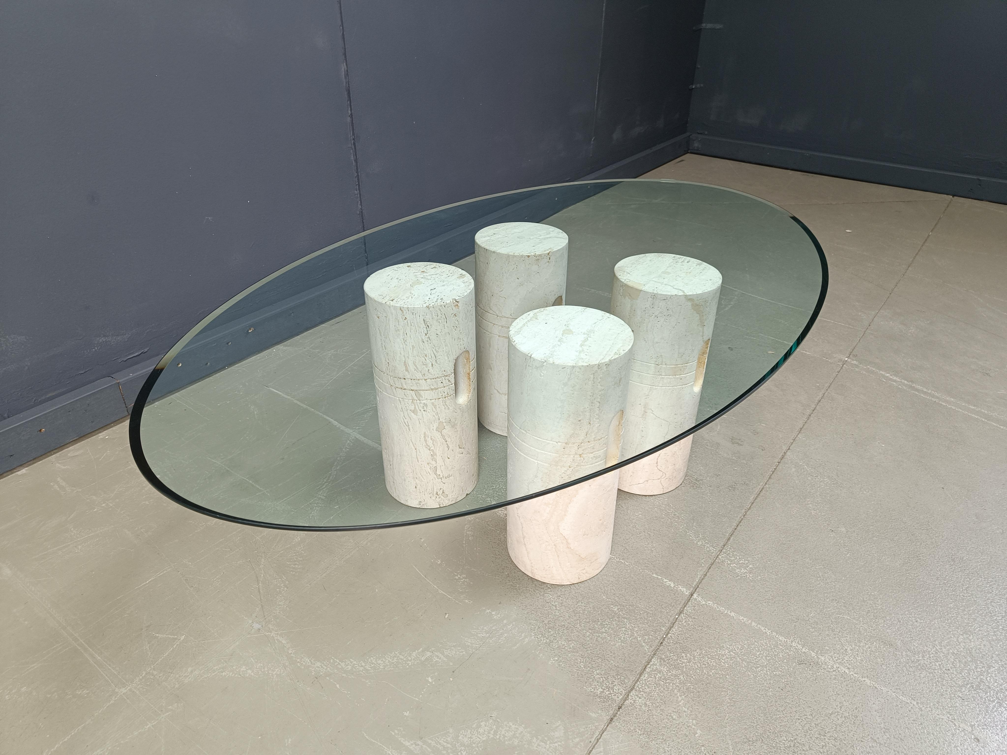 Couchtisch aus Travertin und Glas im Vintage-Stil, 1970er Jahre im Angebot 3