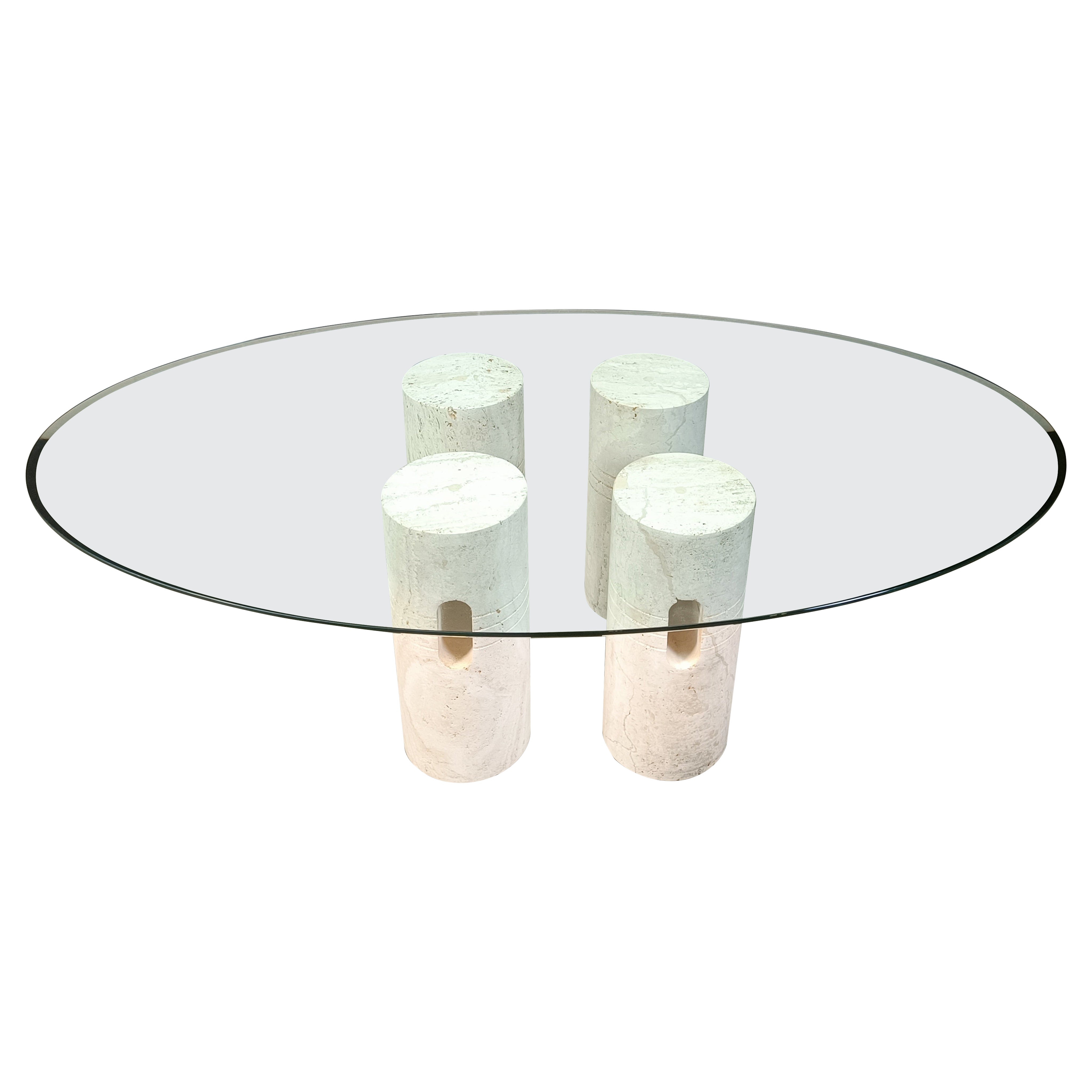 Vintage travertine and glass coffee table, 1970s