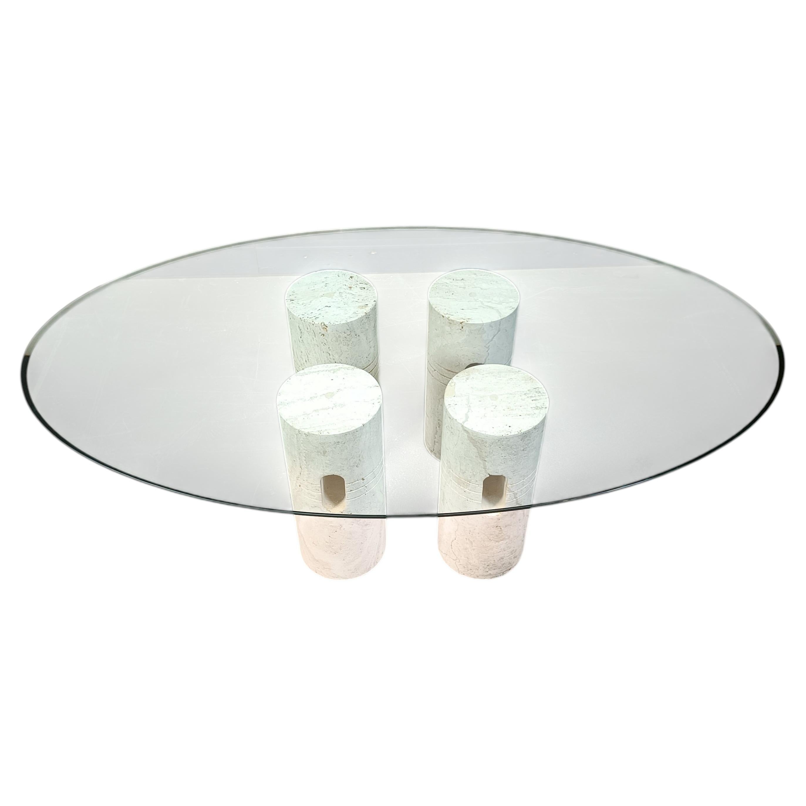 Vintage travertine and glass coffee table, 1970s