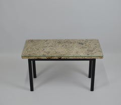 Table basse vintage en travertin et verre