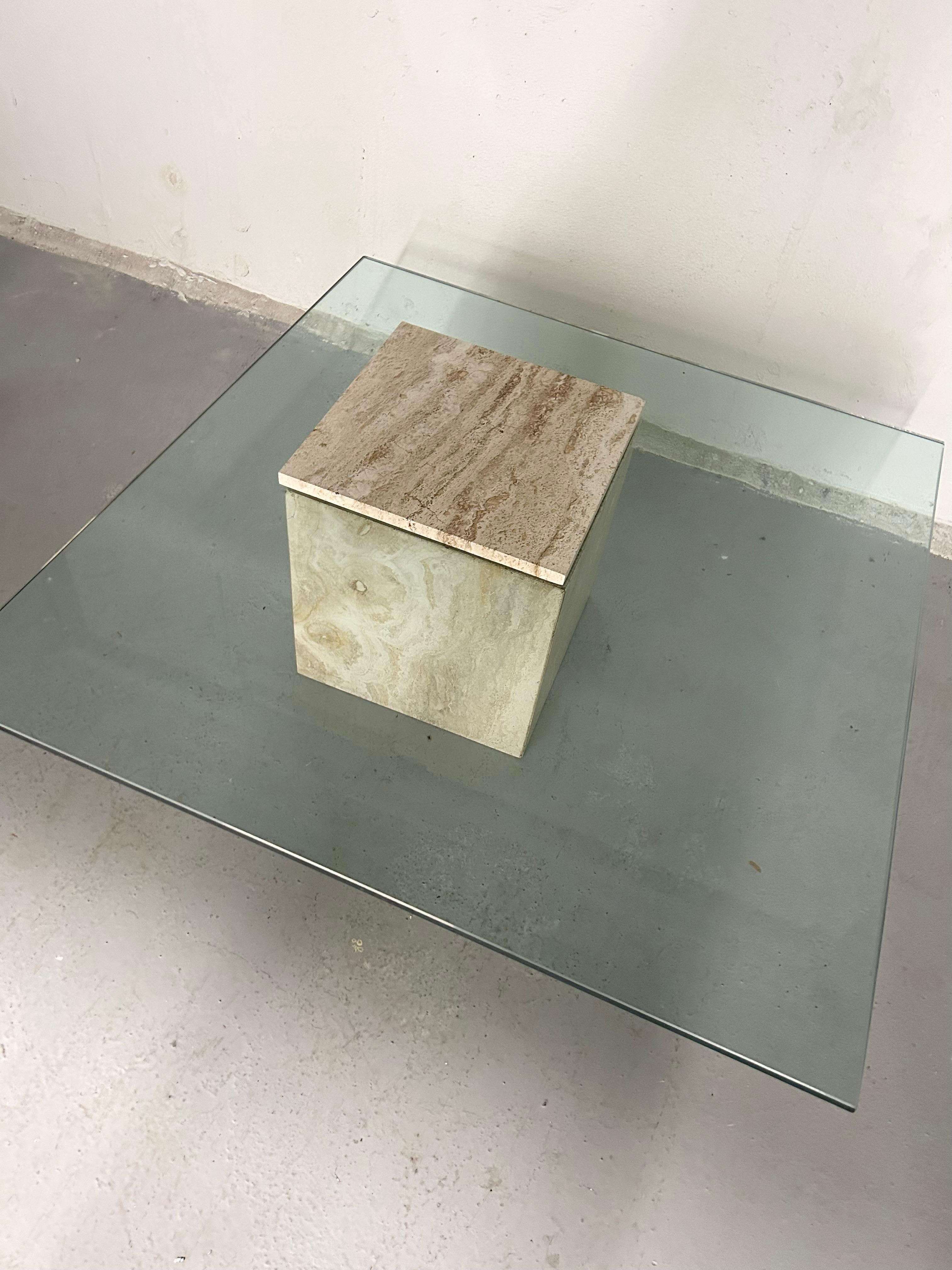 Late 20th Century Vintage Travertine and Glass Coffee Table