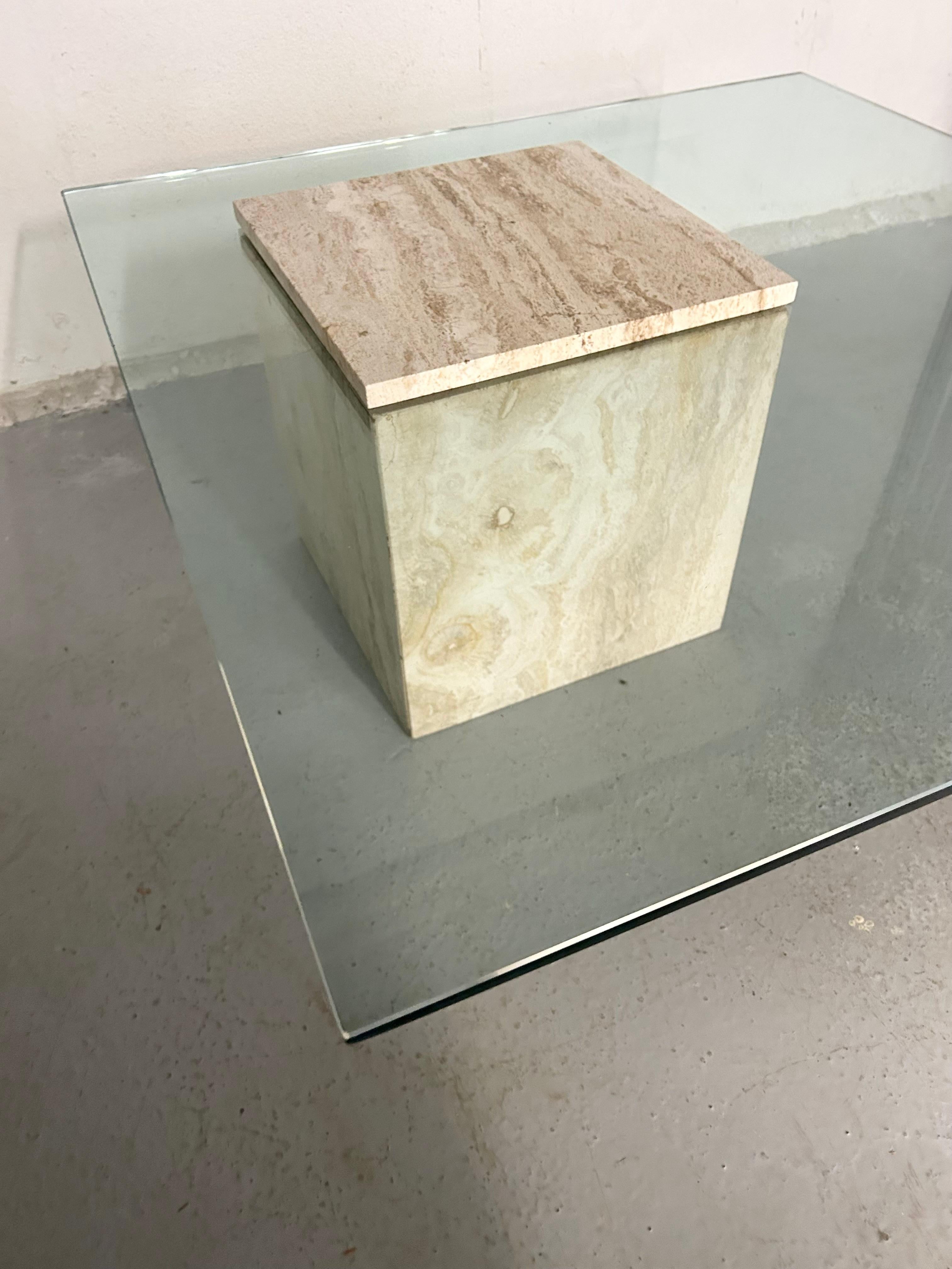 Vintage Travertine and Glass Coffee Table 2