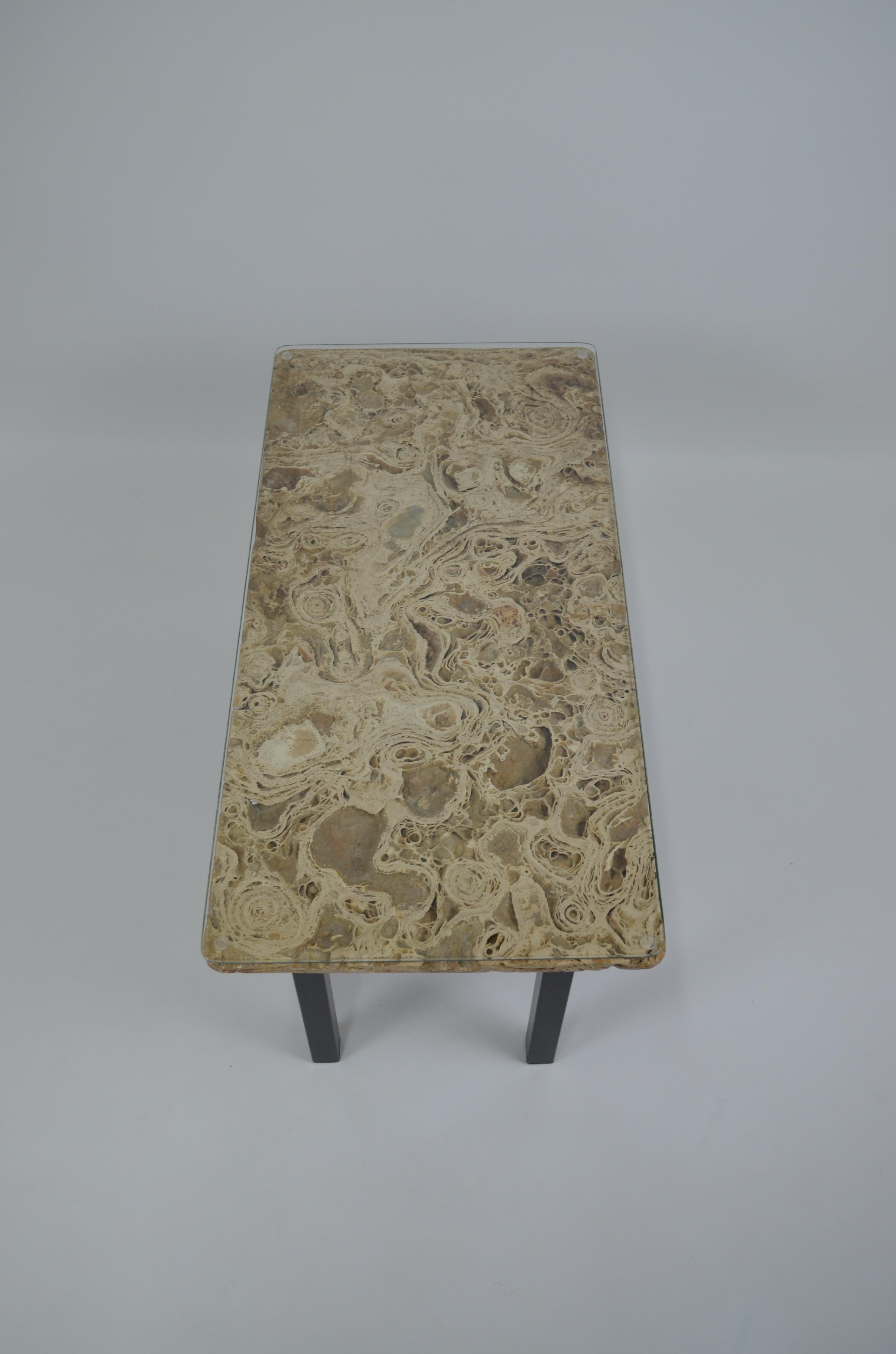 Late 20th Century Vintage travertine and glass coffee table For Sale