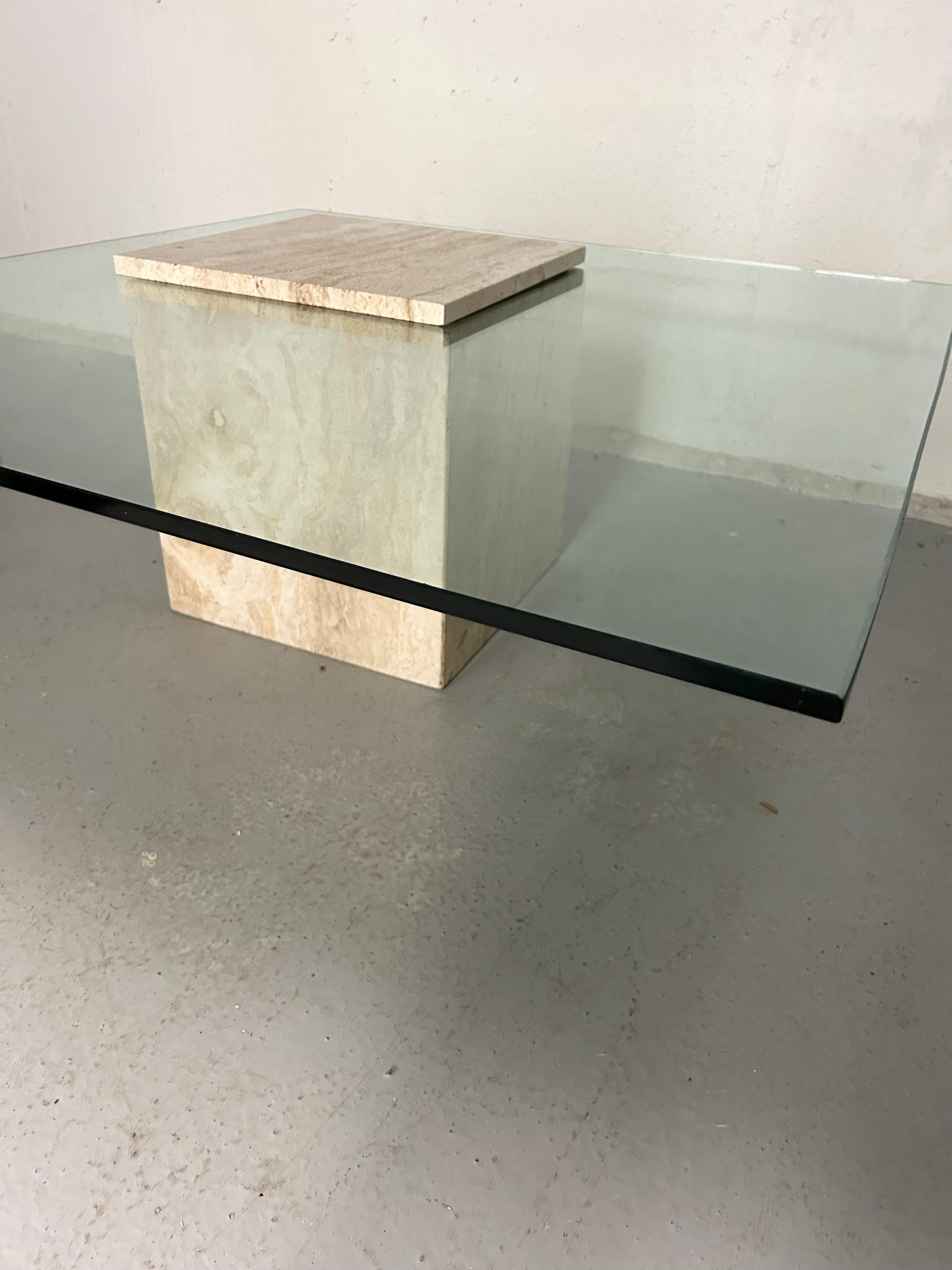 Vintage Travertine and Glass Coffee Table 3
