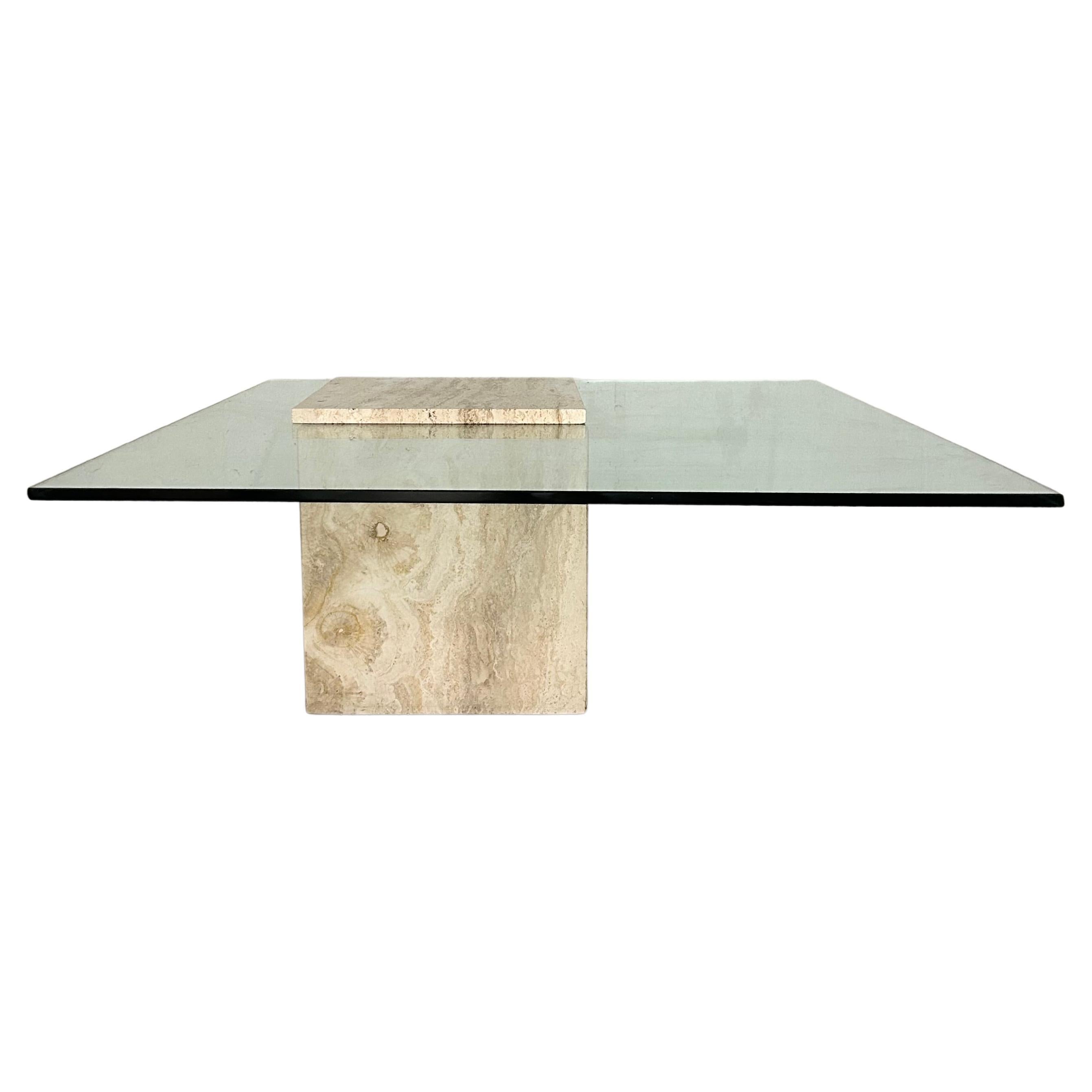 Vintage Travertine and Glass Coffee Table