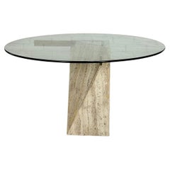 Vintage Travertine and Glass Dining Table
