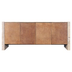 Vintage Travertine and Leather Credenza