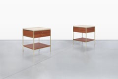 Vintage Travertine and Mahogany “Irwin Collection” Nightstands by Paul McCobb