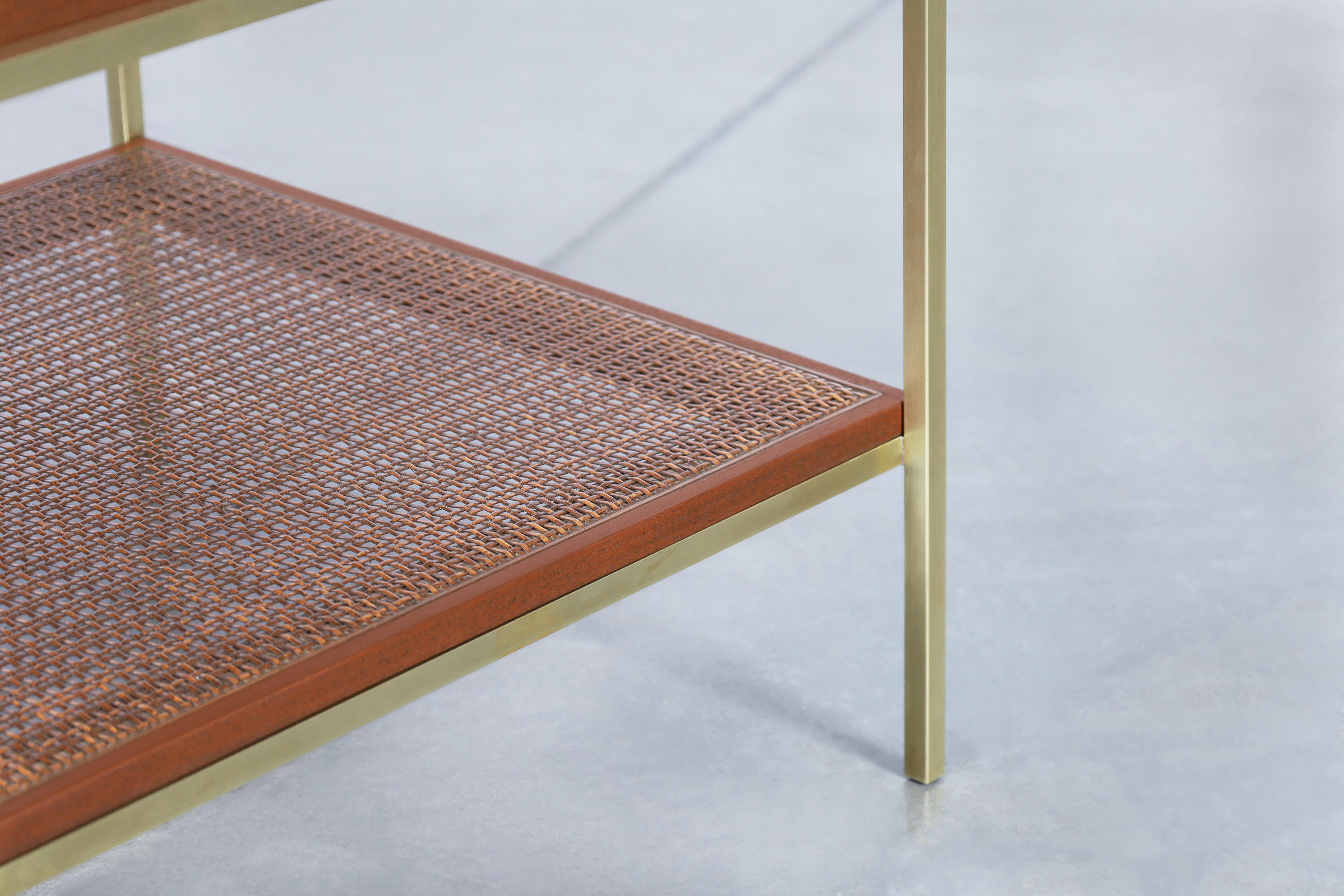 Laiton Tables de nuit vintage en travertin et acajou 