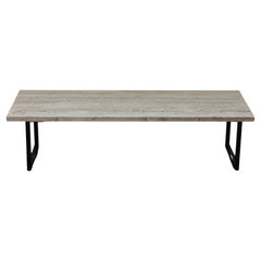 Mesa de centro vintage de travertino y acero, Francia, circa 1970