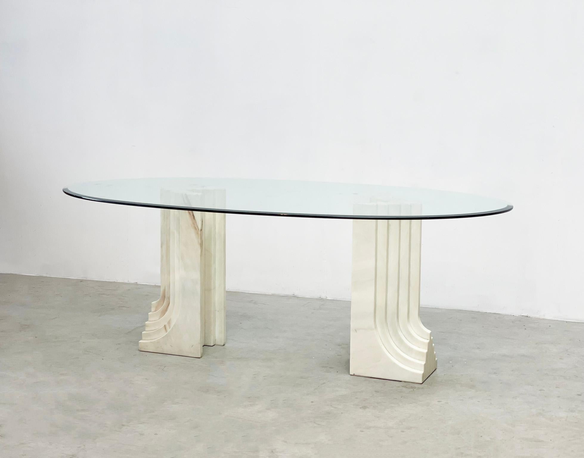 Mid-Century Modern Vintage travertine Carlo Scarpa style dining table, 1970s For Sale