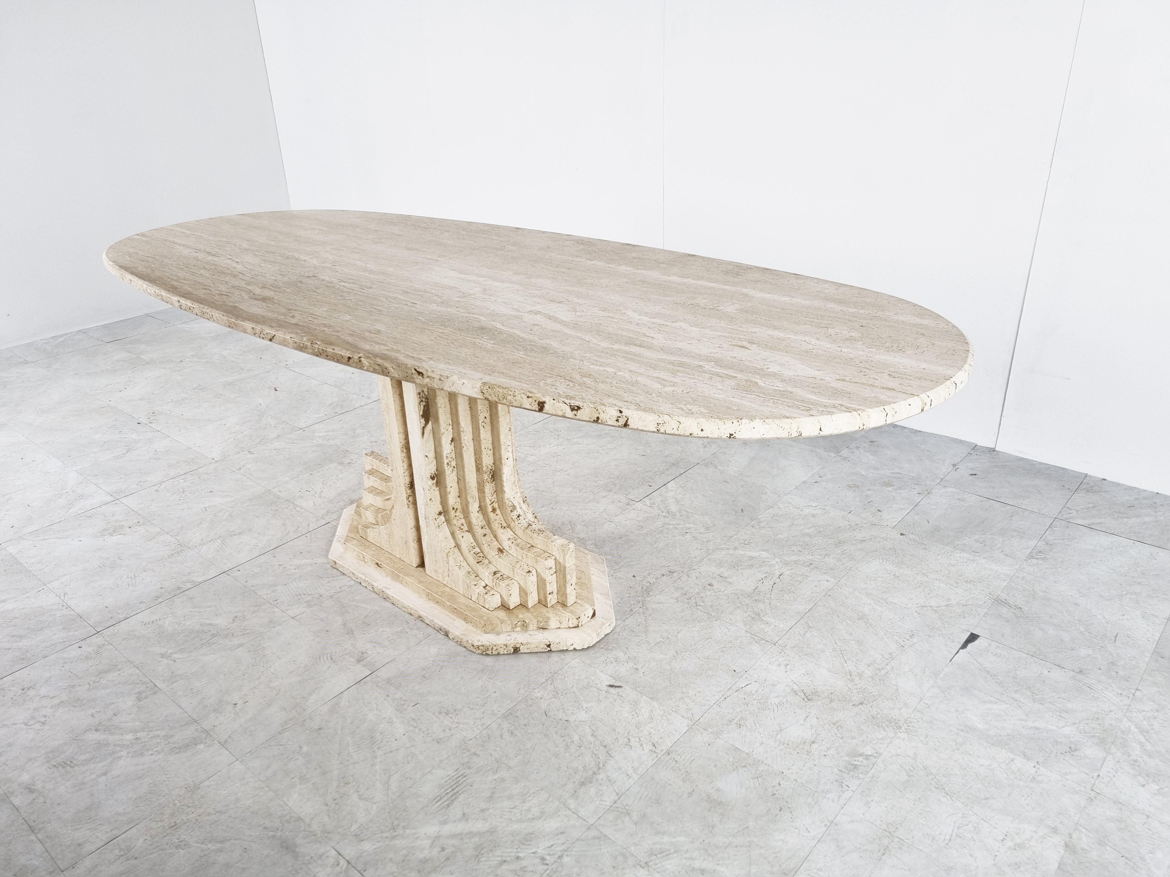 Vintage Travertine Carlo Scarpa Style Dining Table, 1970s In Good Condition In HEVERLEE, BE