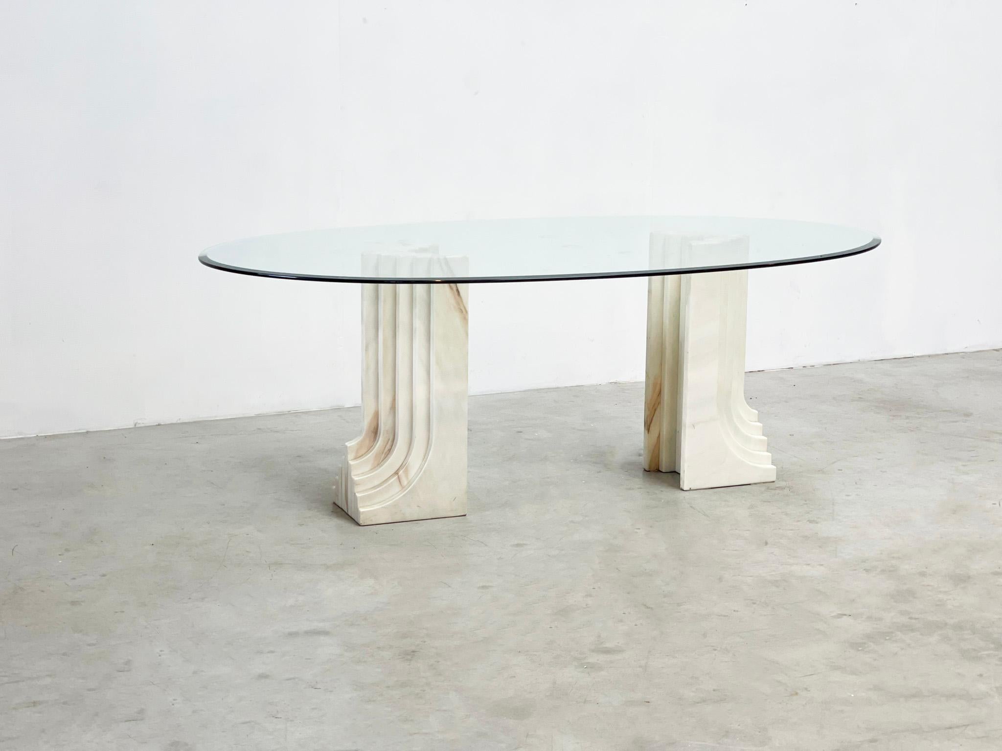 Late 20th Century Vintage travertine Carlo Scarpa style dining table, 1970s For Sale