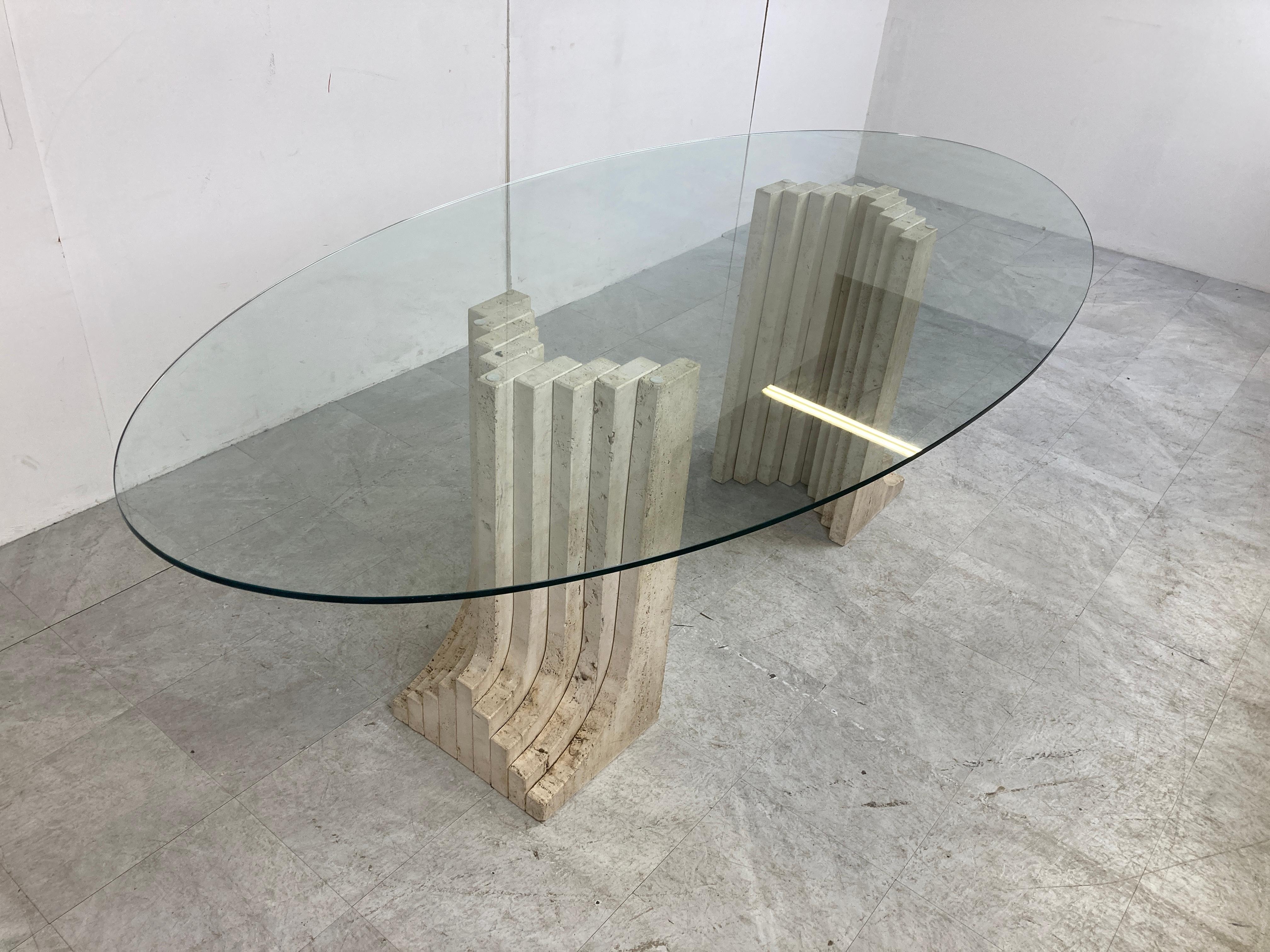 Glass Vintage travertine Carlo Scarpa style dining table, 1970s