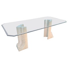 Vintage Travertine Carlo Scarpa Style Dining Table, 1970s