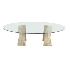 Vintage Travertine Carlo Scarpa Style Dining Table, 1970s