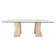 Vintage travertine Carlo Scarpa style dining table, 1970s