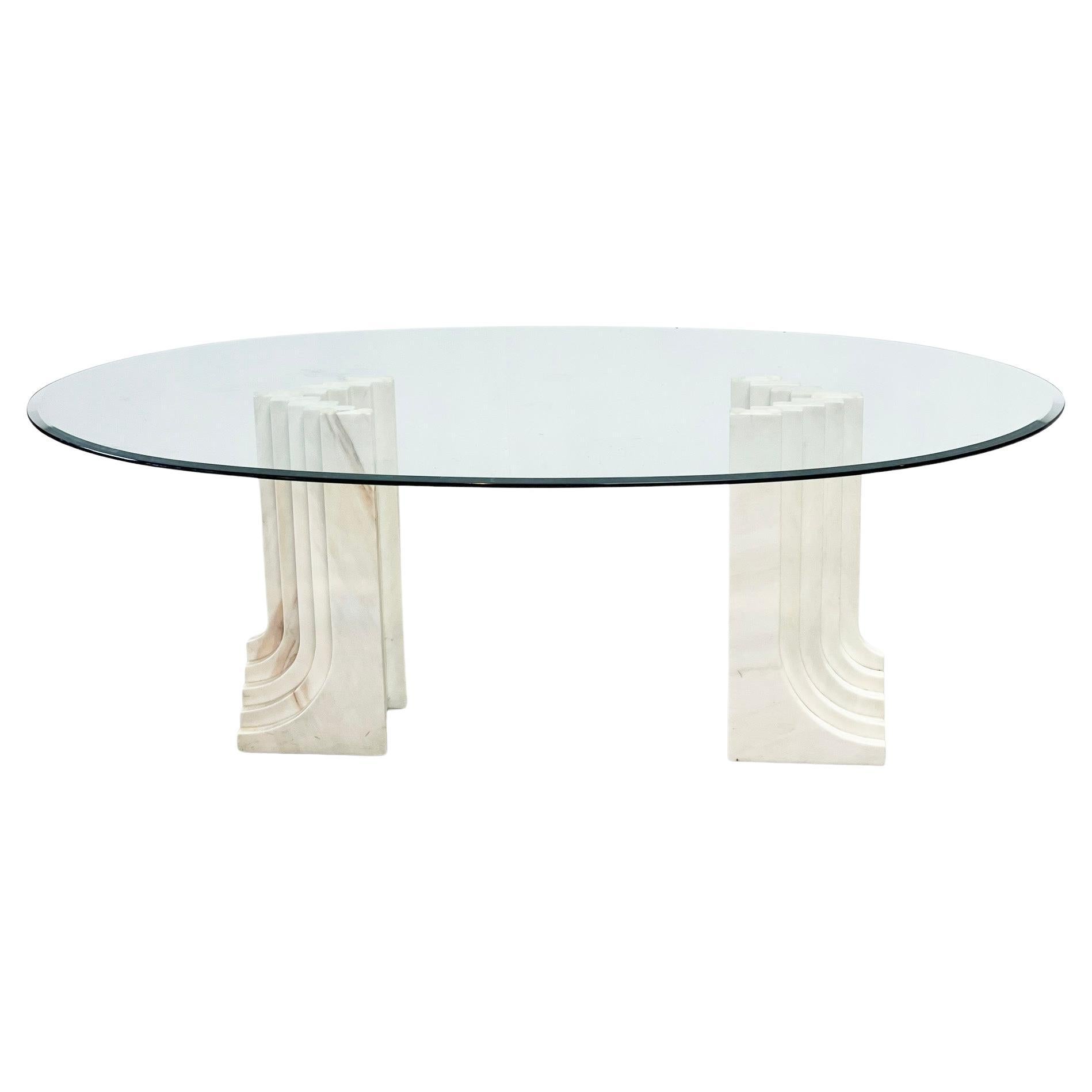 Vintage travertine Carlo Scarpa style dining table, 1970s For Sale