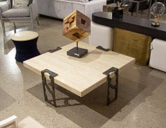 Vintage Travertine Cocktail Table with Bronze Accents by Willy Ceysens