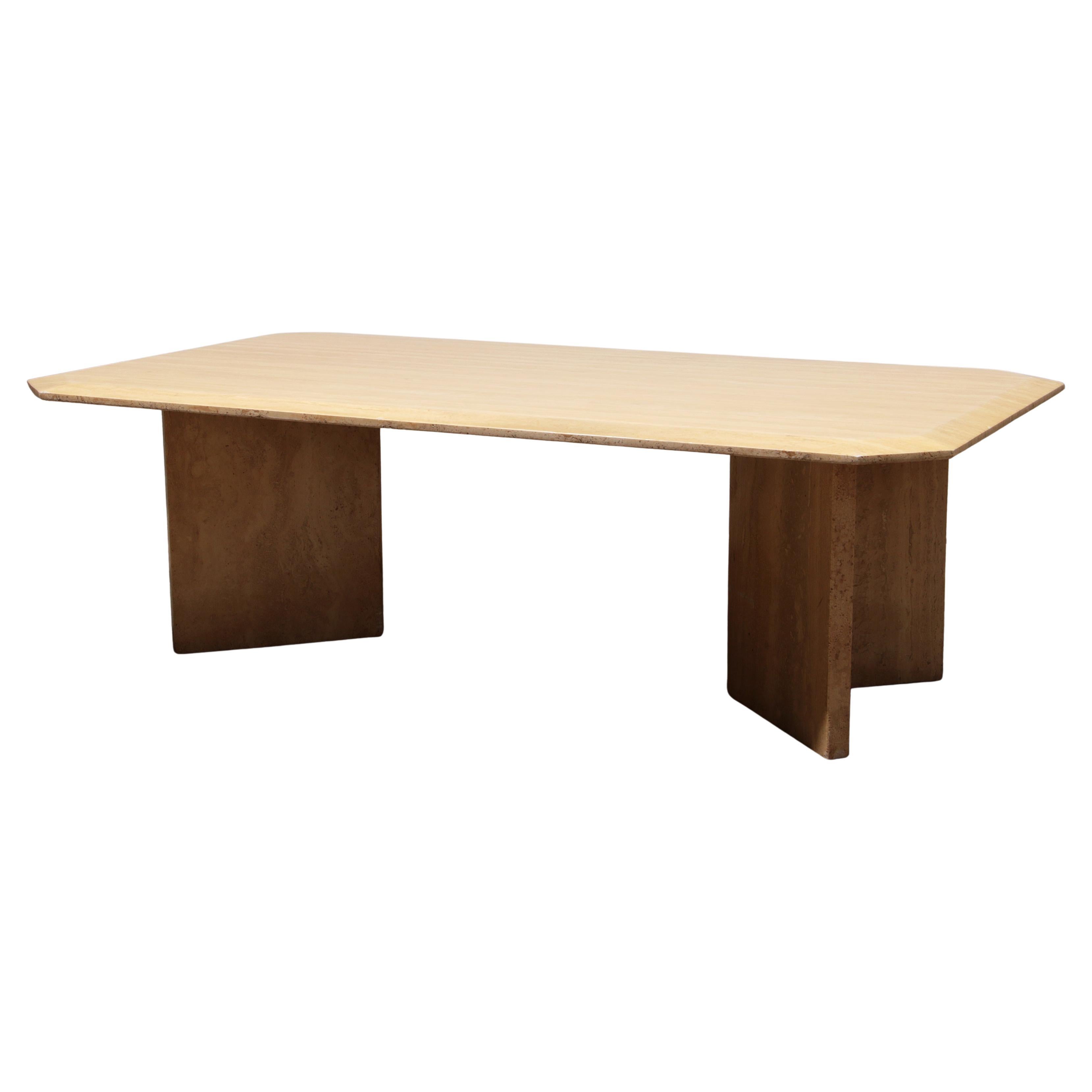Table basse vintage en travertin, 1970, France