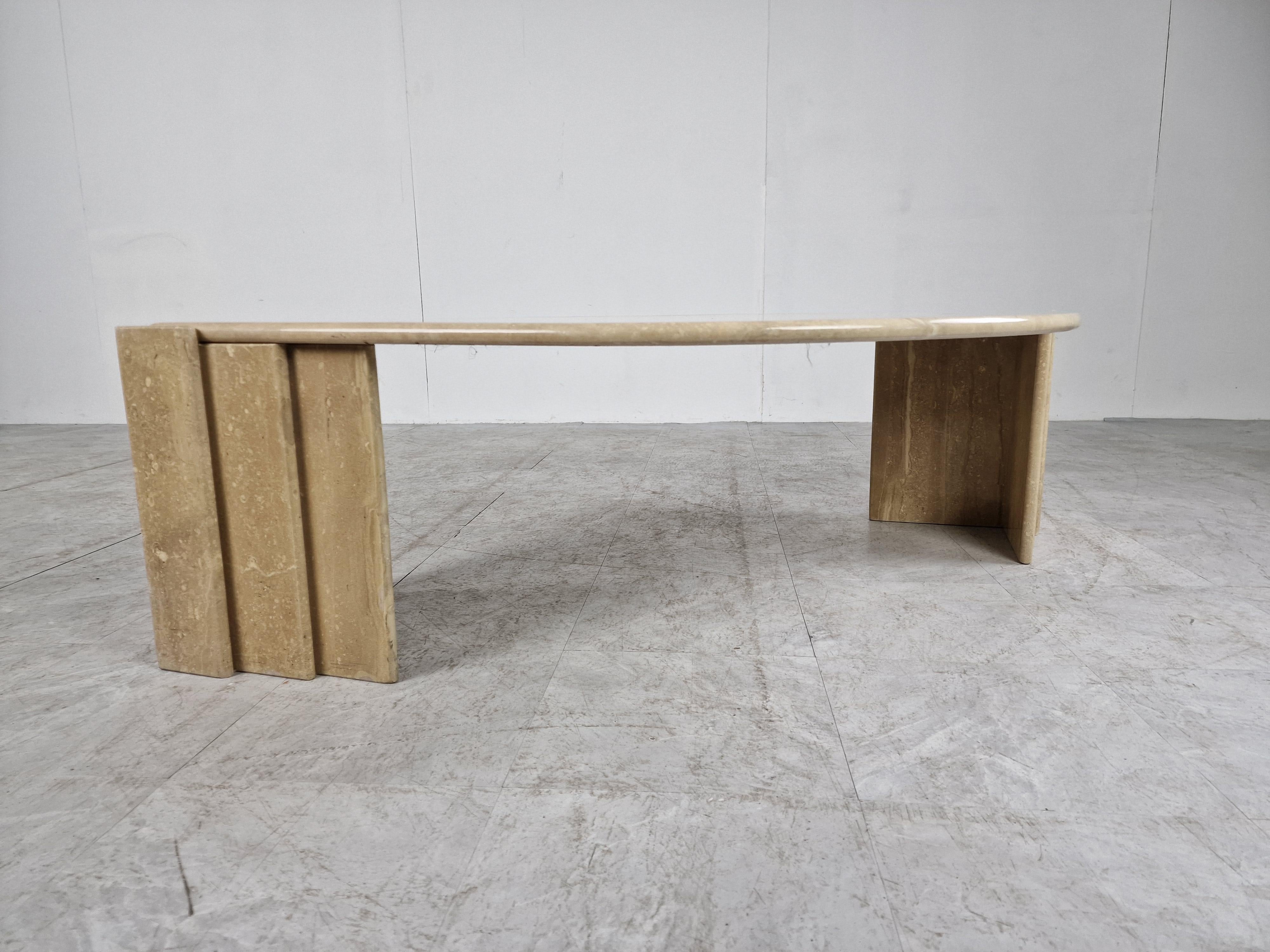 French Vintage Travertine Coffee Table, 1970s