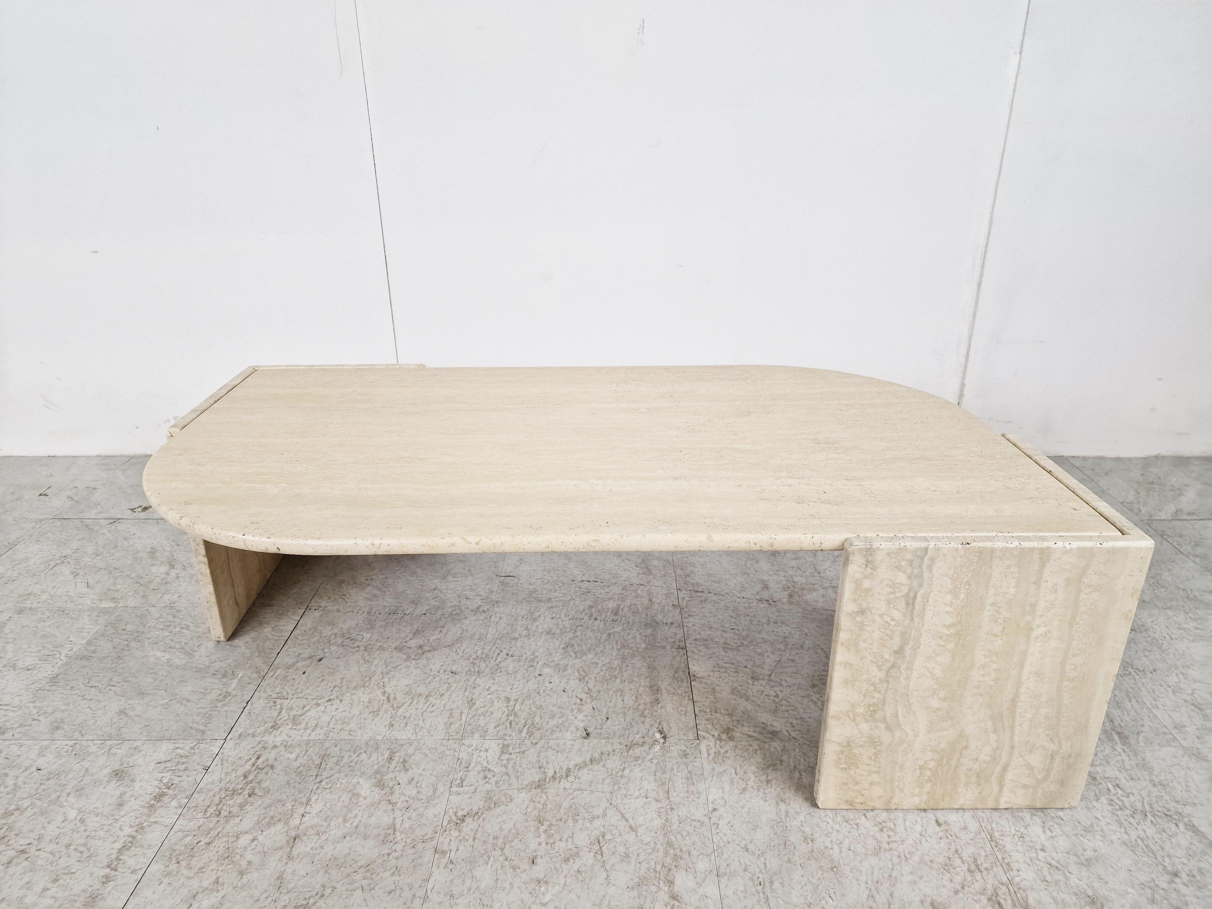 French Vintage travertine coffee table, 1970s