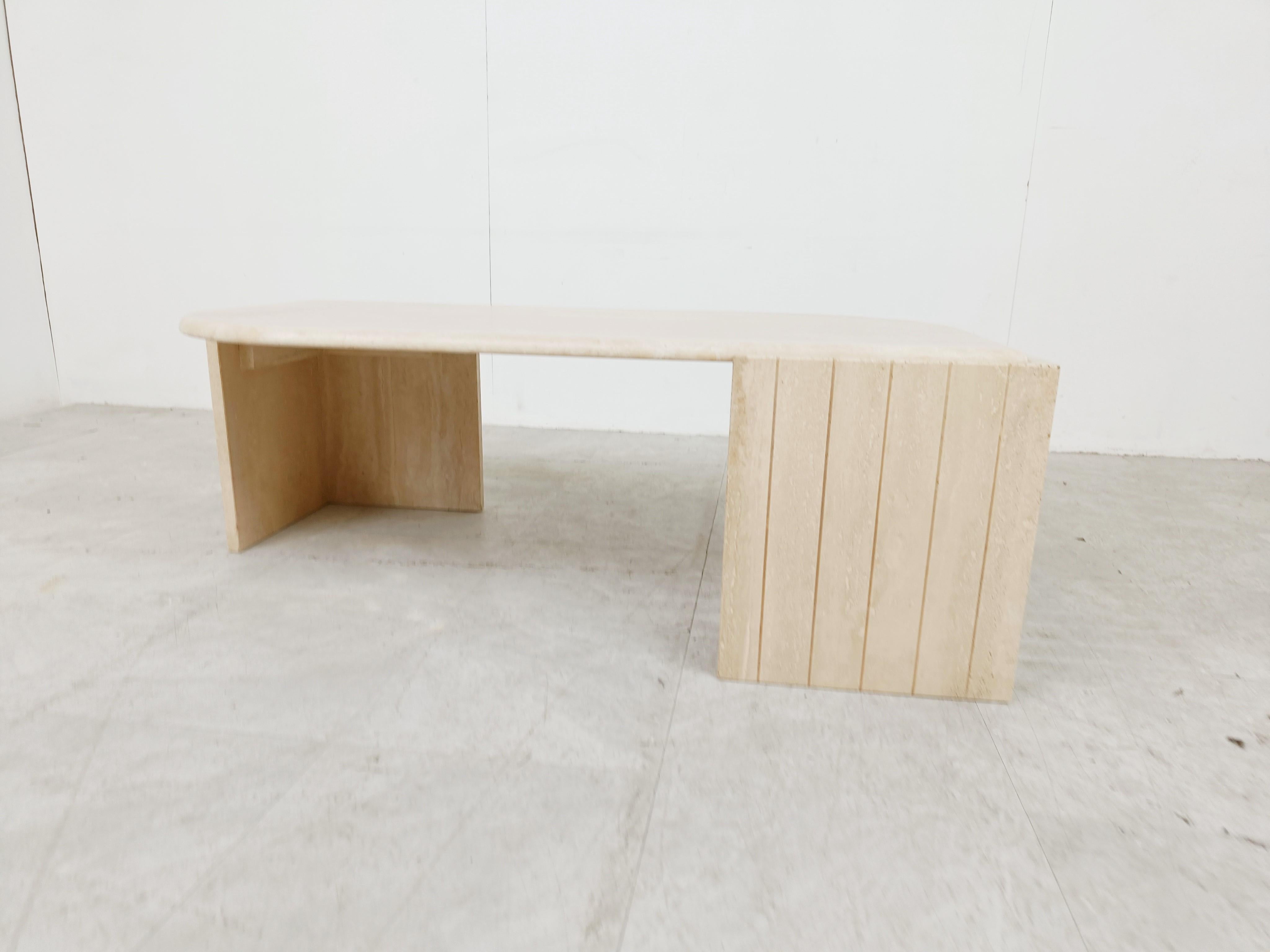 French Vintage travertine coffee table, 1970s