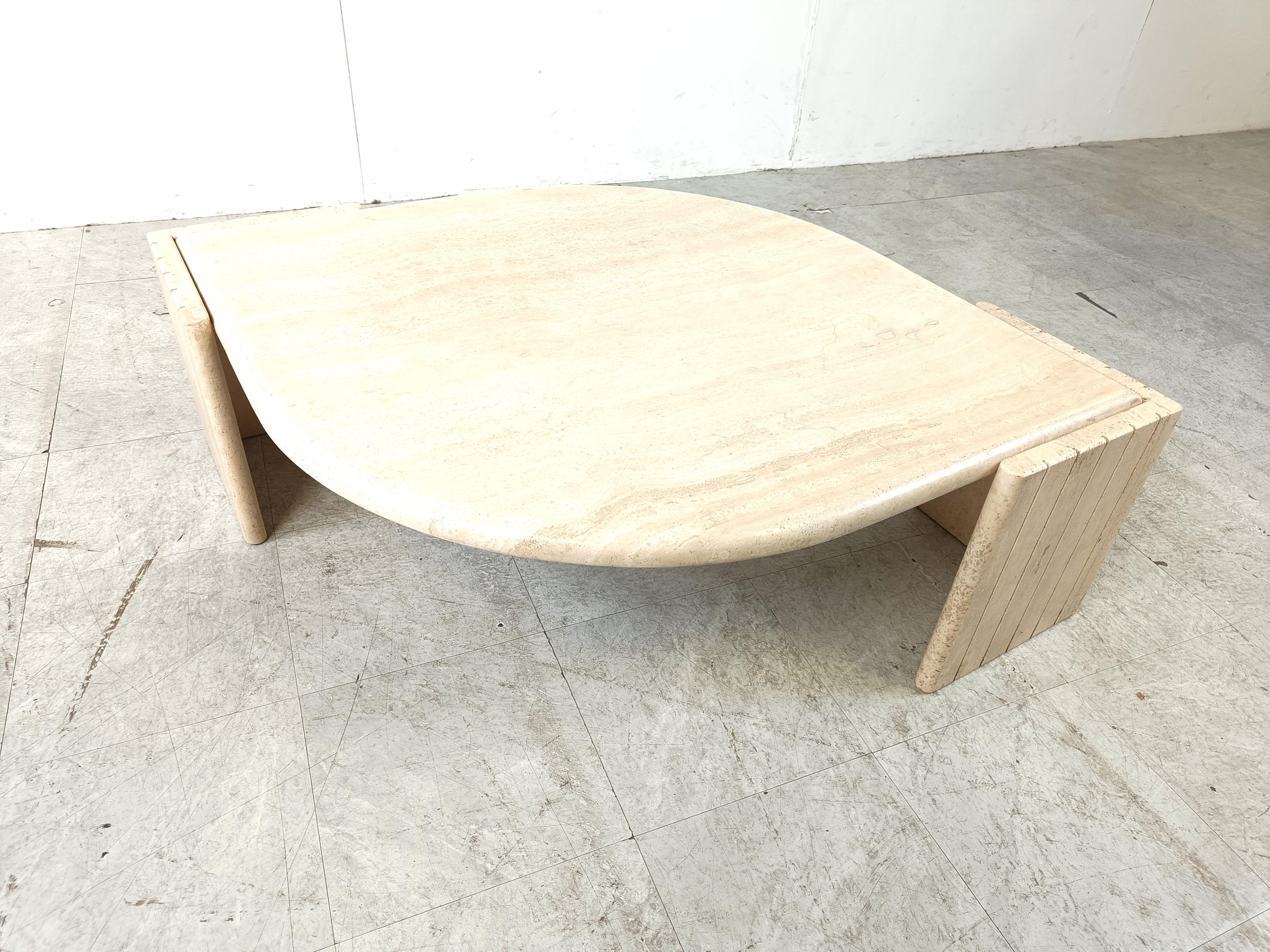 French Vintage travertine coffee table, 1970s