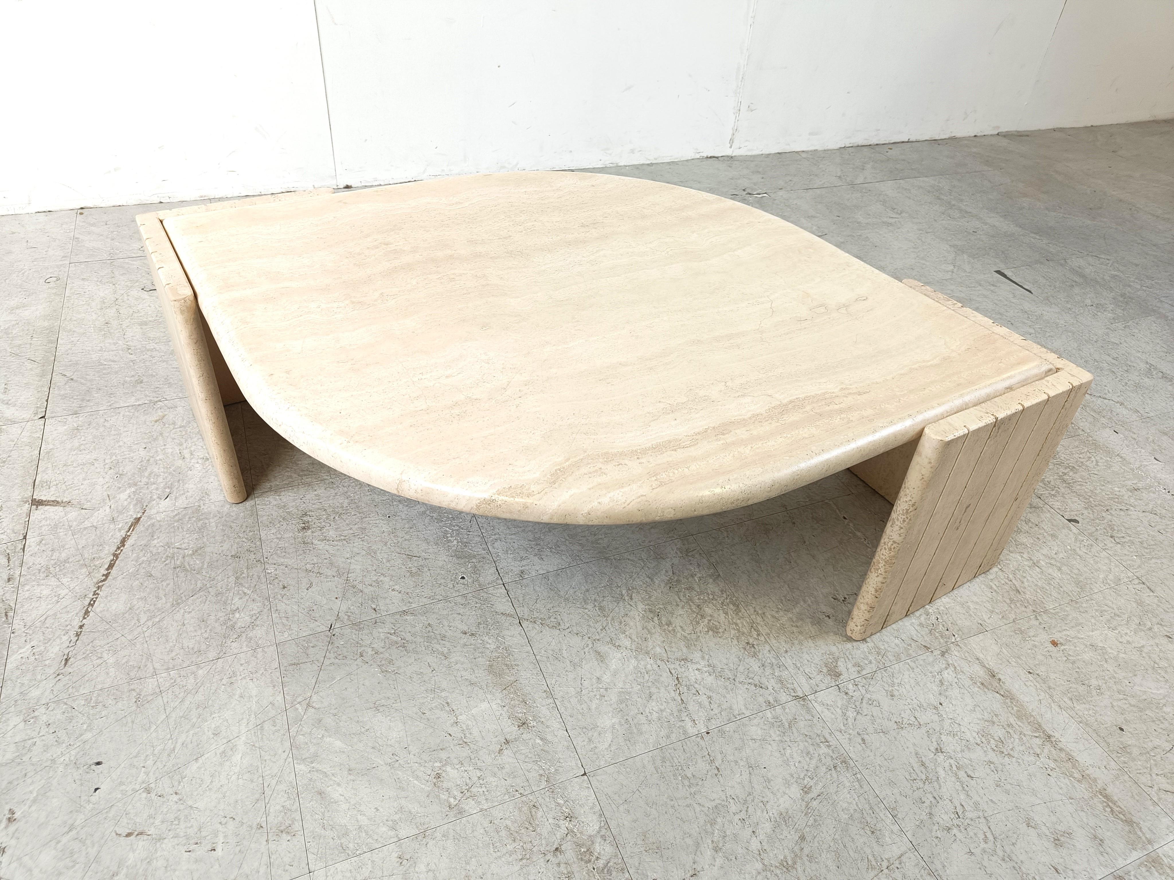 Vintage travertine coffee table, 1970s In Good Condition In HEVERLEE, BE